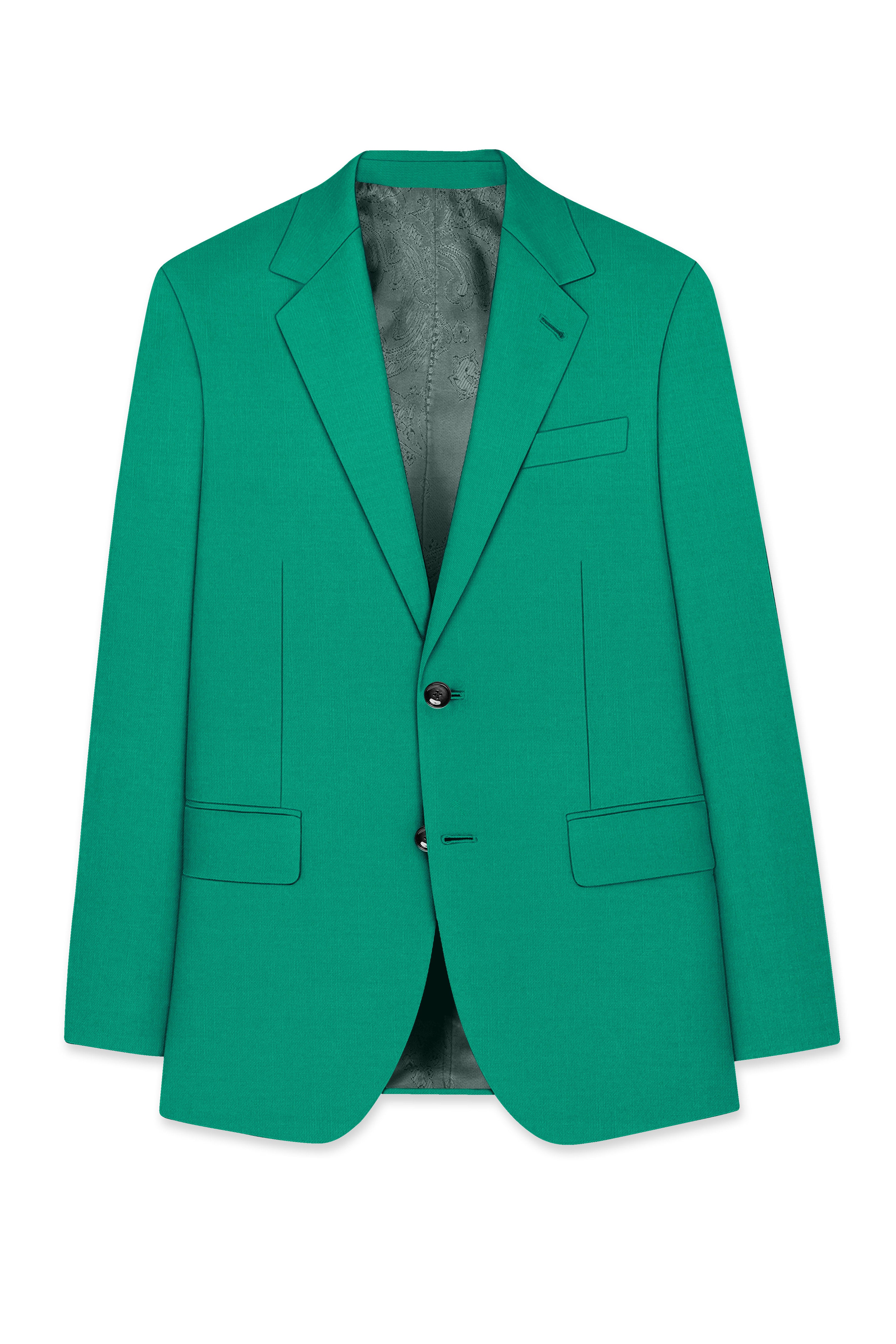 Emerald-Tropical Green Wool Rich Slight Stretch Single Breasted Blazer