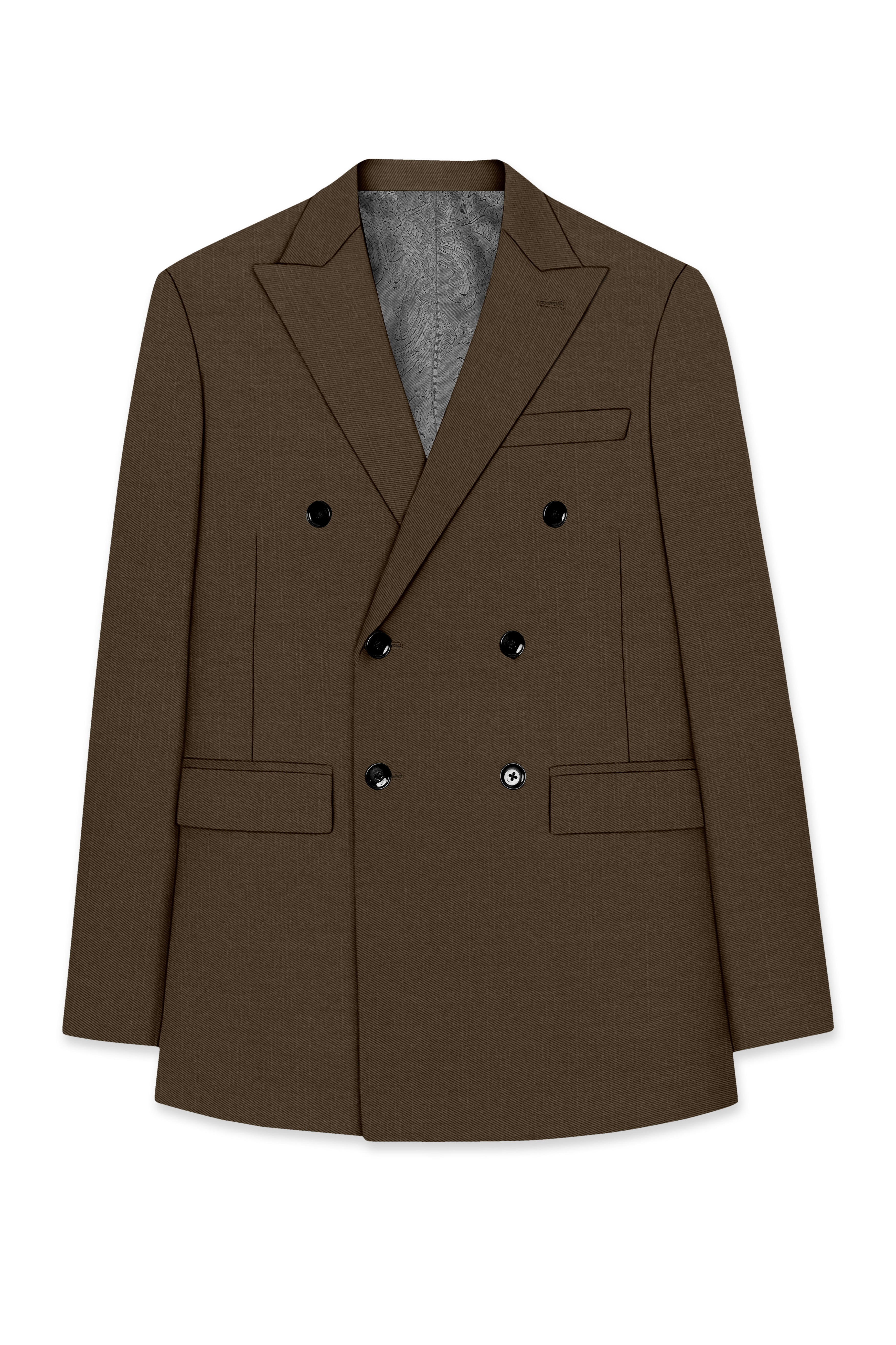 Terrano-Mocha Brown Wool Rich Slight Stretch Double Breasted Blazer