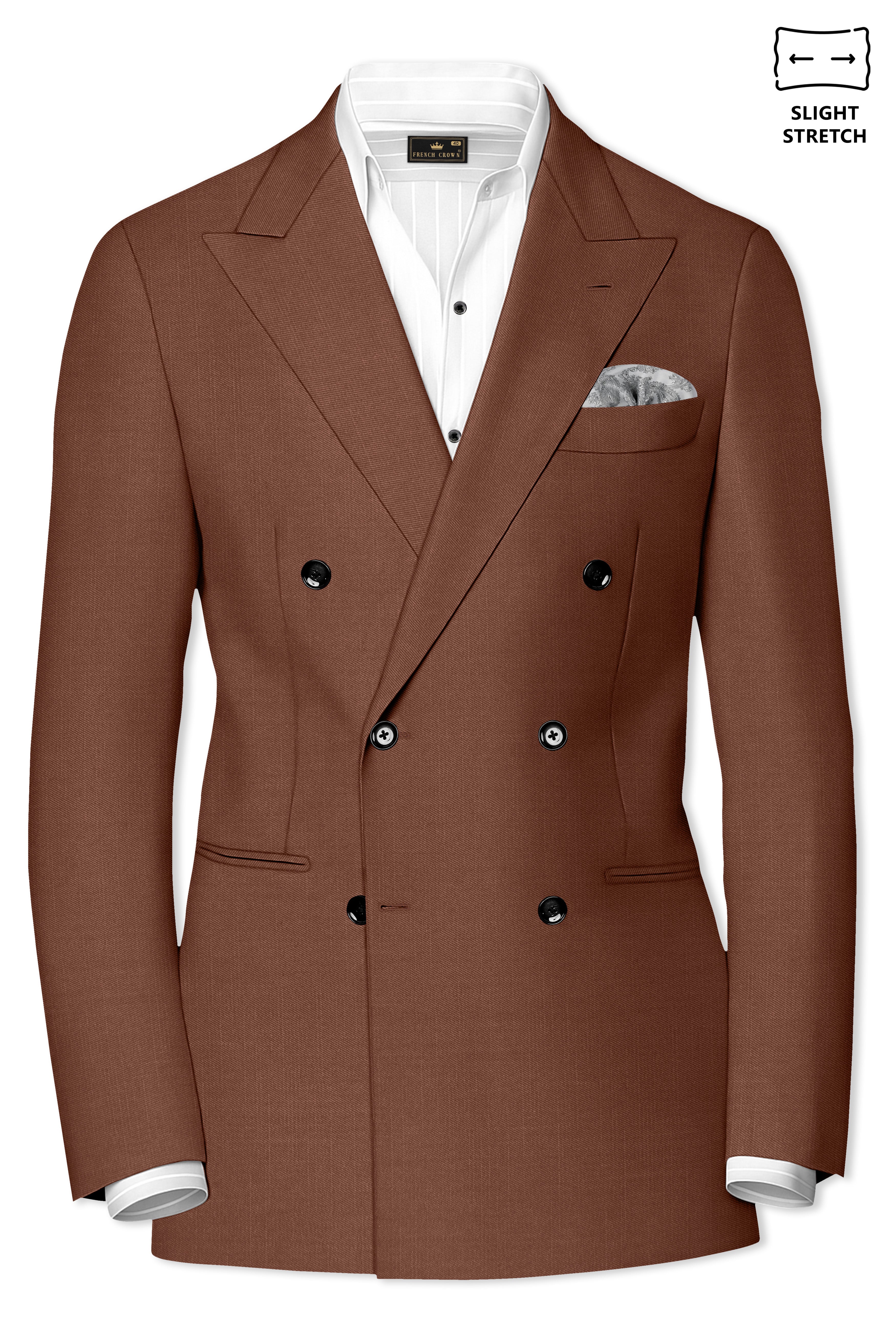 Sienna-Rust Brown Wool Rich Slight Stretch Double Breasted Blazer