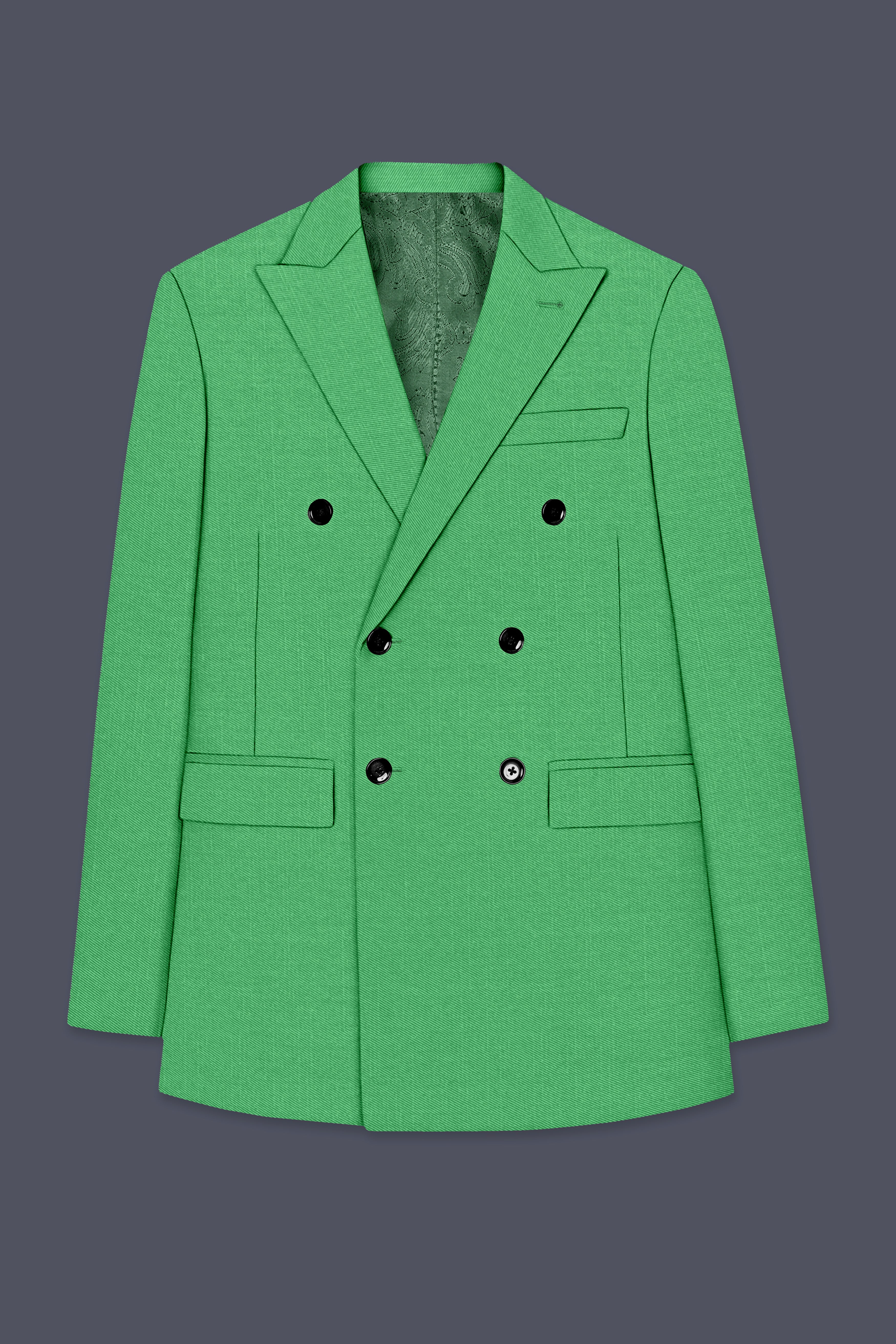 Baron-Chateau Green Wool Rich Slight Stretch Double Breasted Blazer
