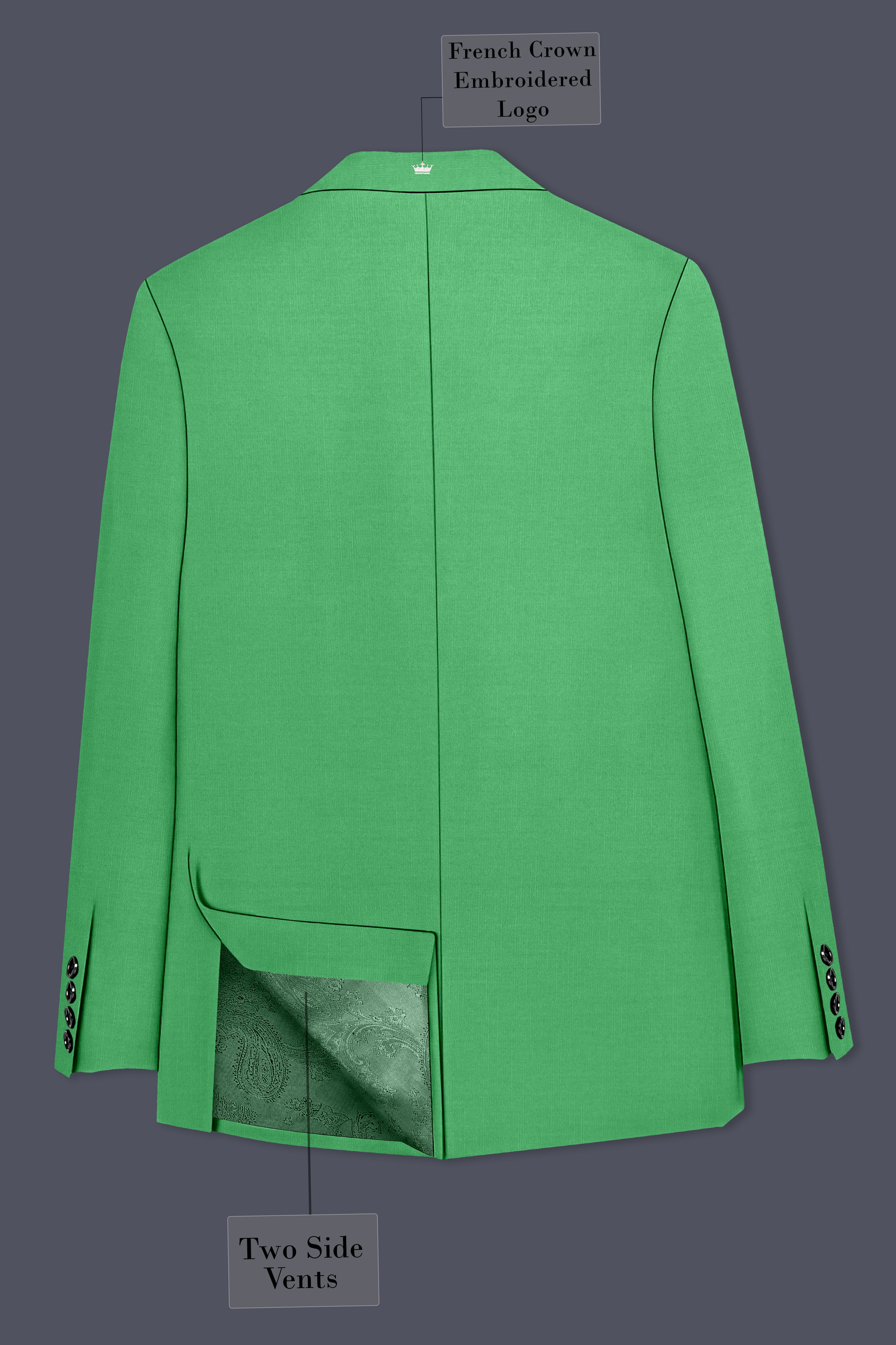 Baron-Chateau Green Wool Rich Slight Stretch Double Breasted Blazer