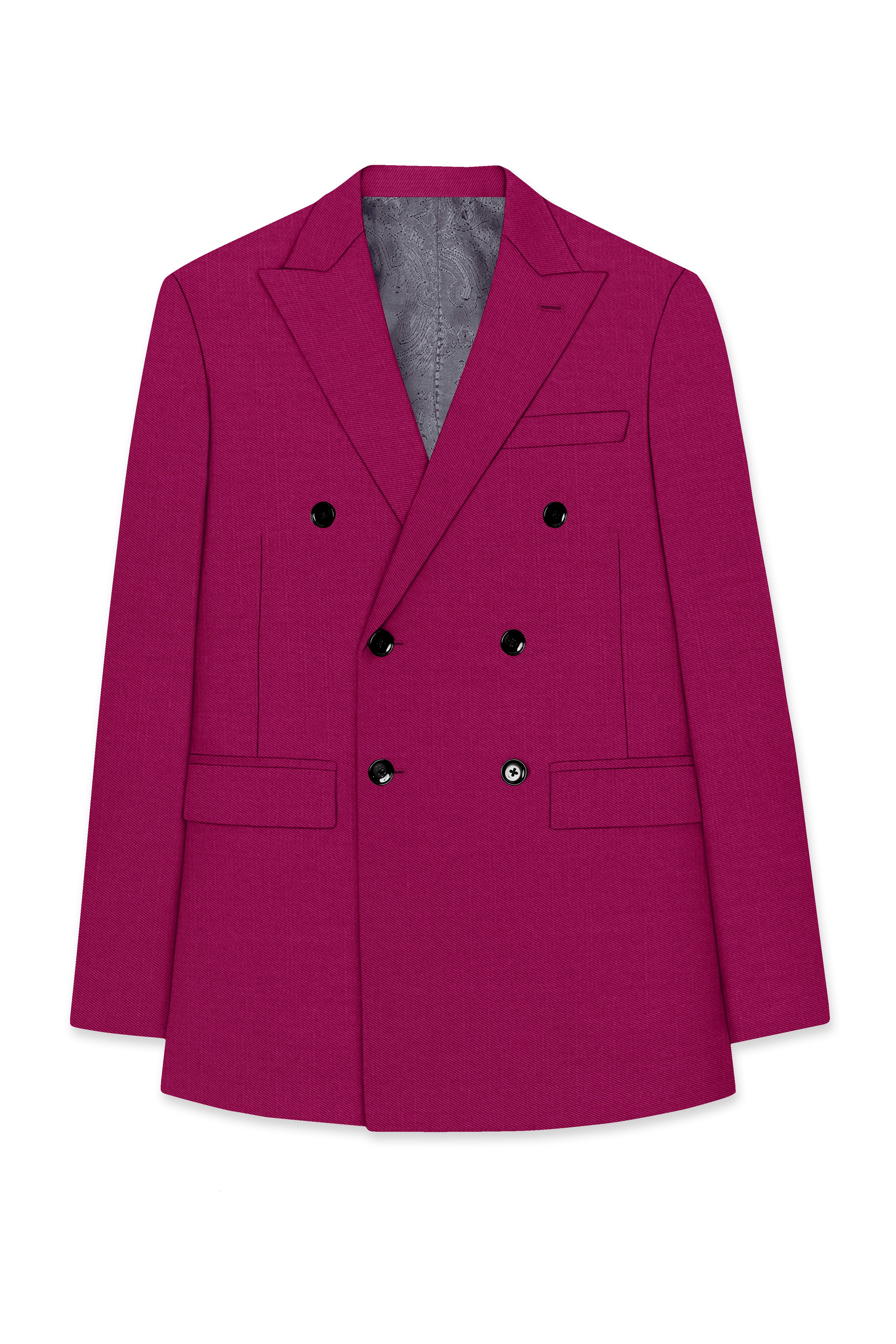 Orchid-Mulberry Pink Wool Rich Slight Stretch Double Breasted Blazer