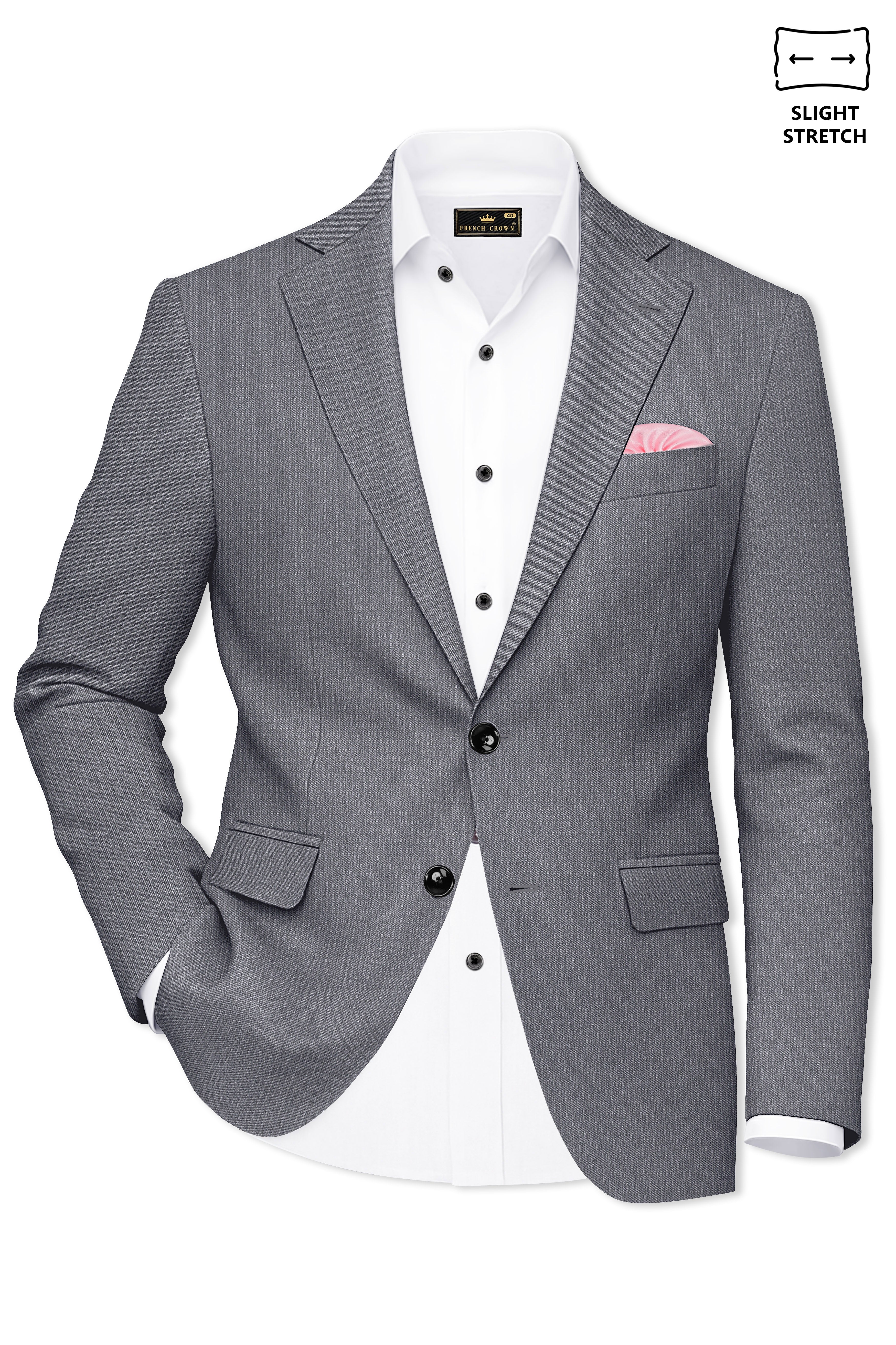 Apex-Ironside Gray Pencil Striped Wool Rich Slight Stretch Single Breasted Blazer