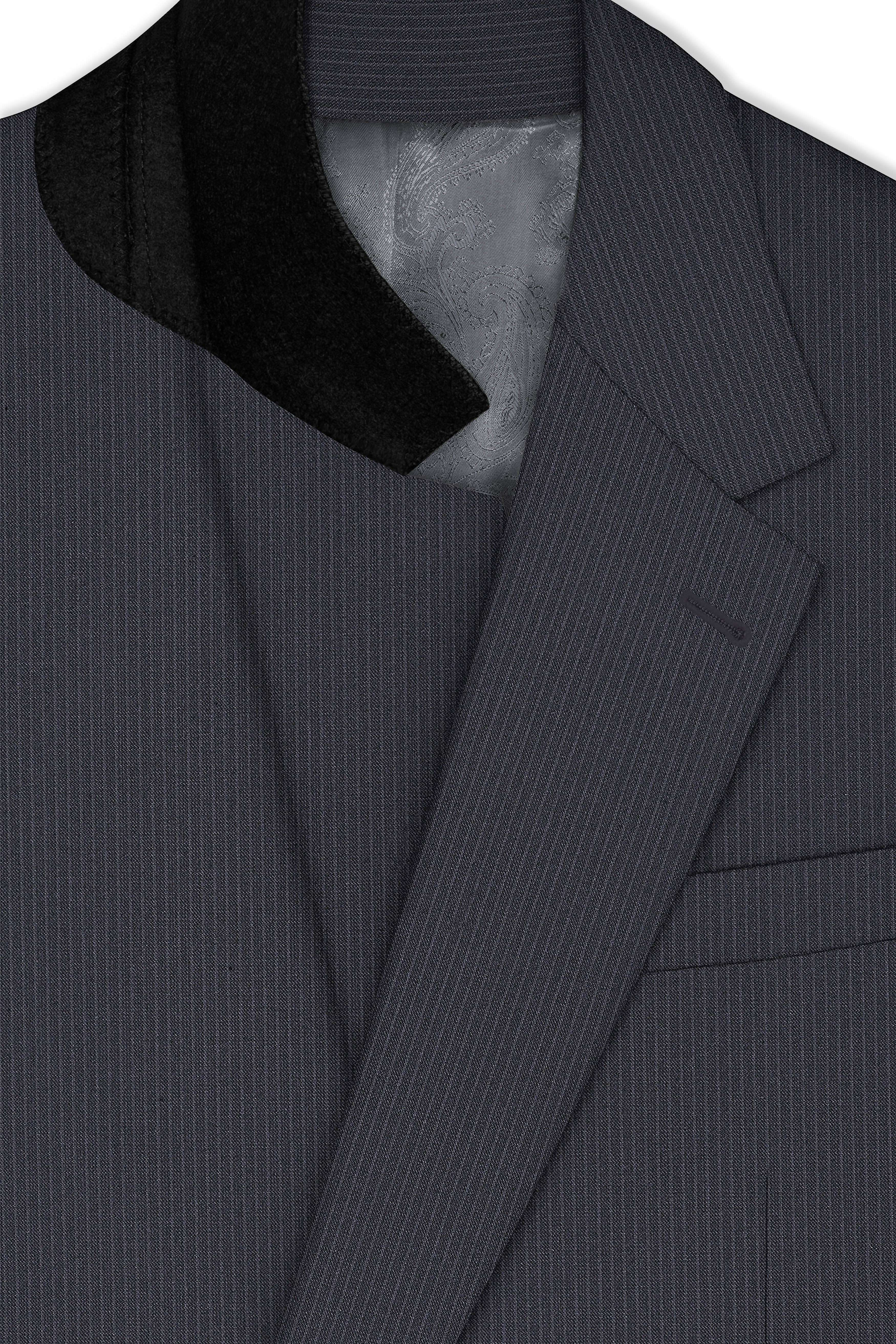 Monvex-Tuna Gray Pencil Striped Wool Rich Slight Stretch Single Breasted Blazer