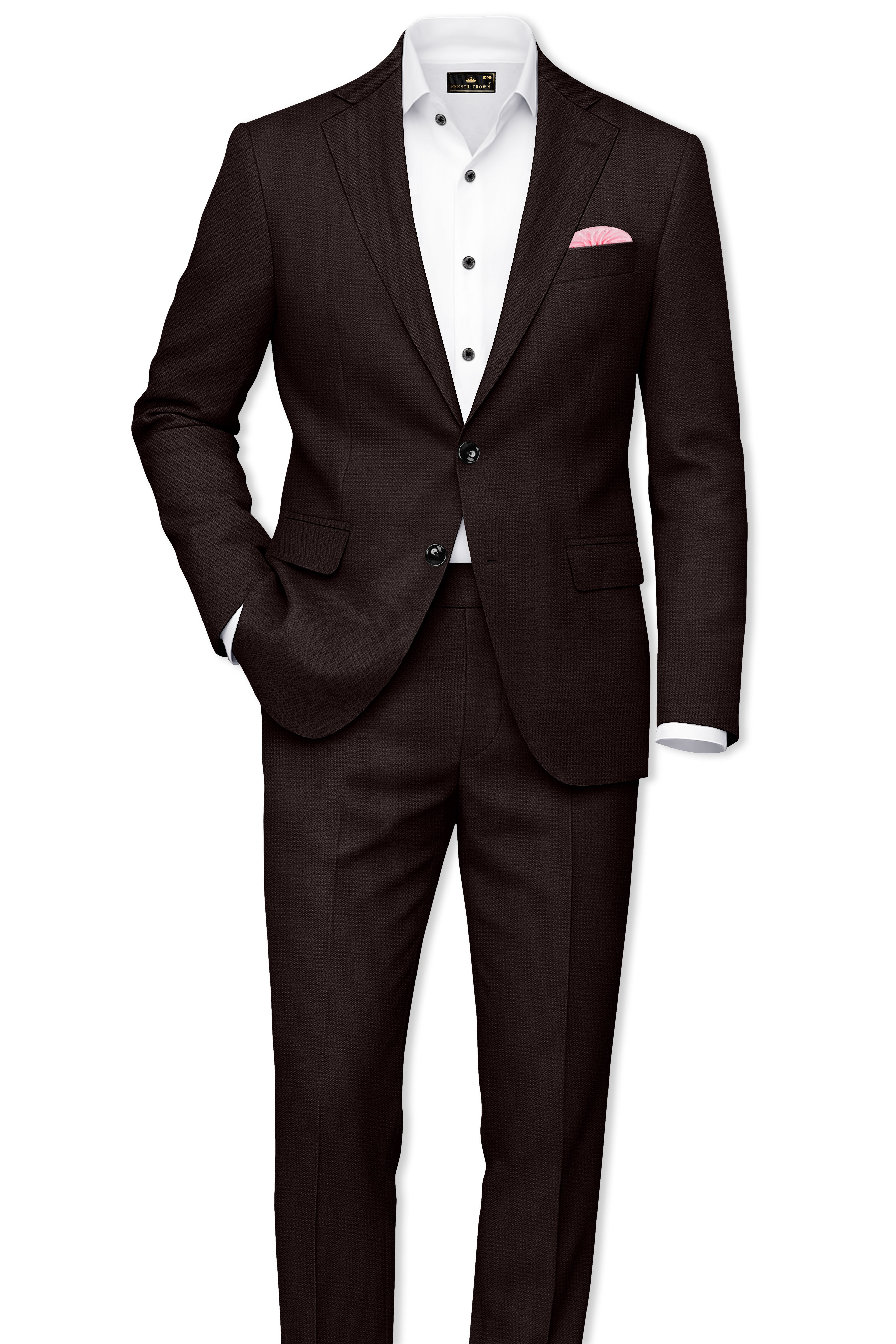 Hampton-Gondola Brown Diamond Textured Wool Rich Slight Stretch Single Breasted Blazer