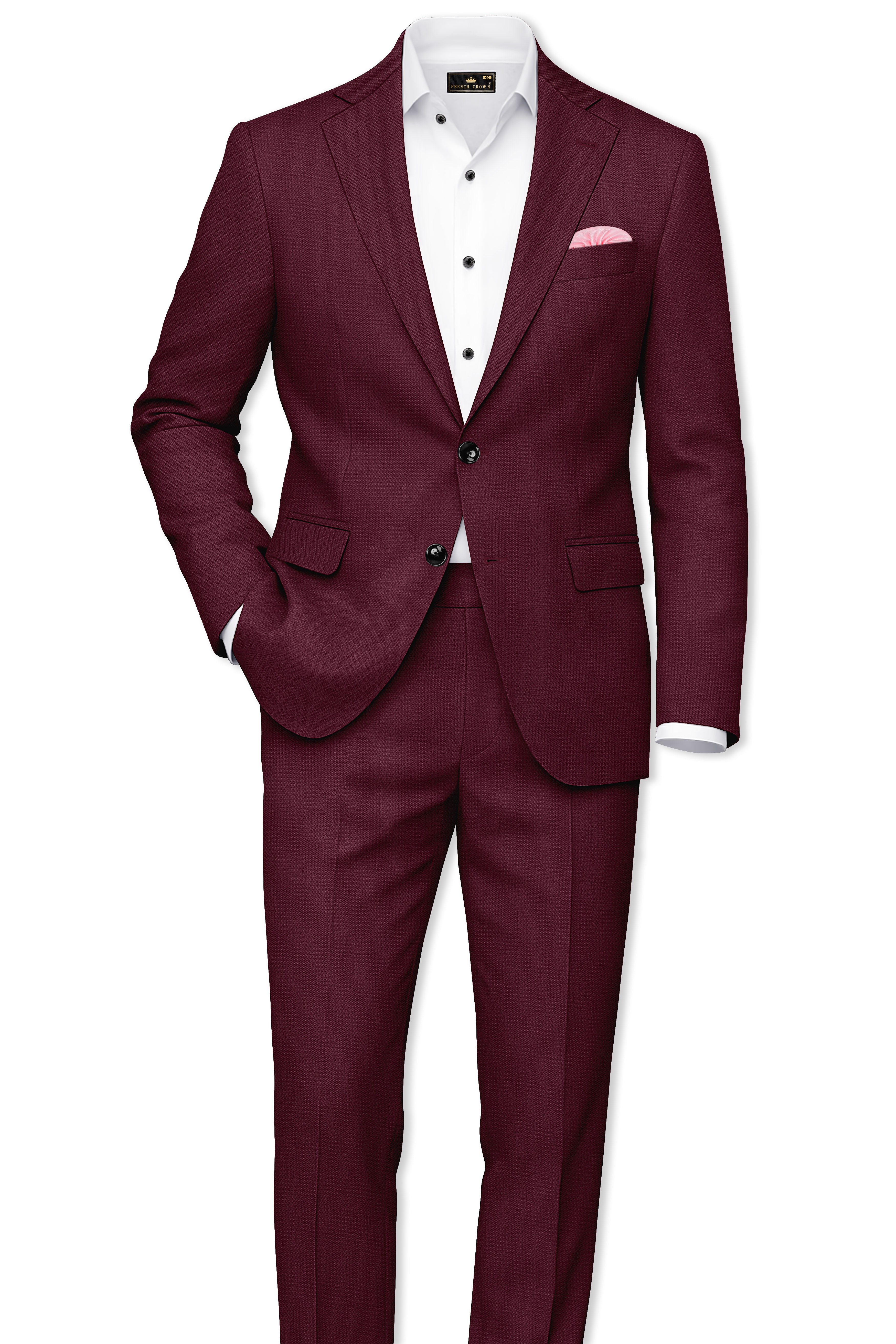 Imperial-Crater Maroon Diamond Textured Wool Rich Slight Stretch Single Breasted Blazer