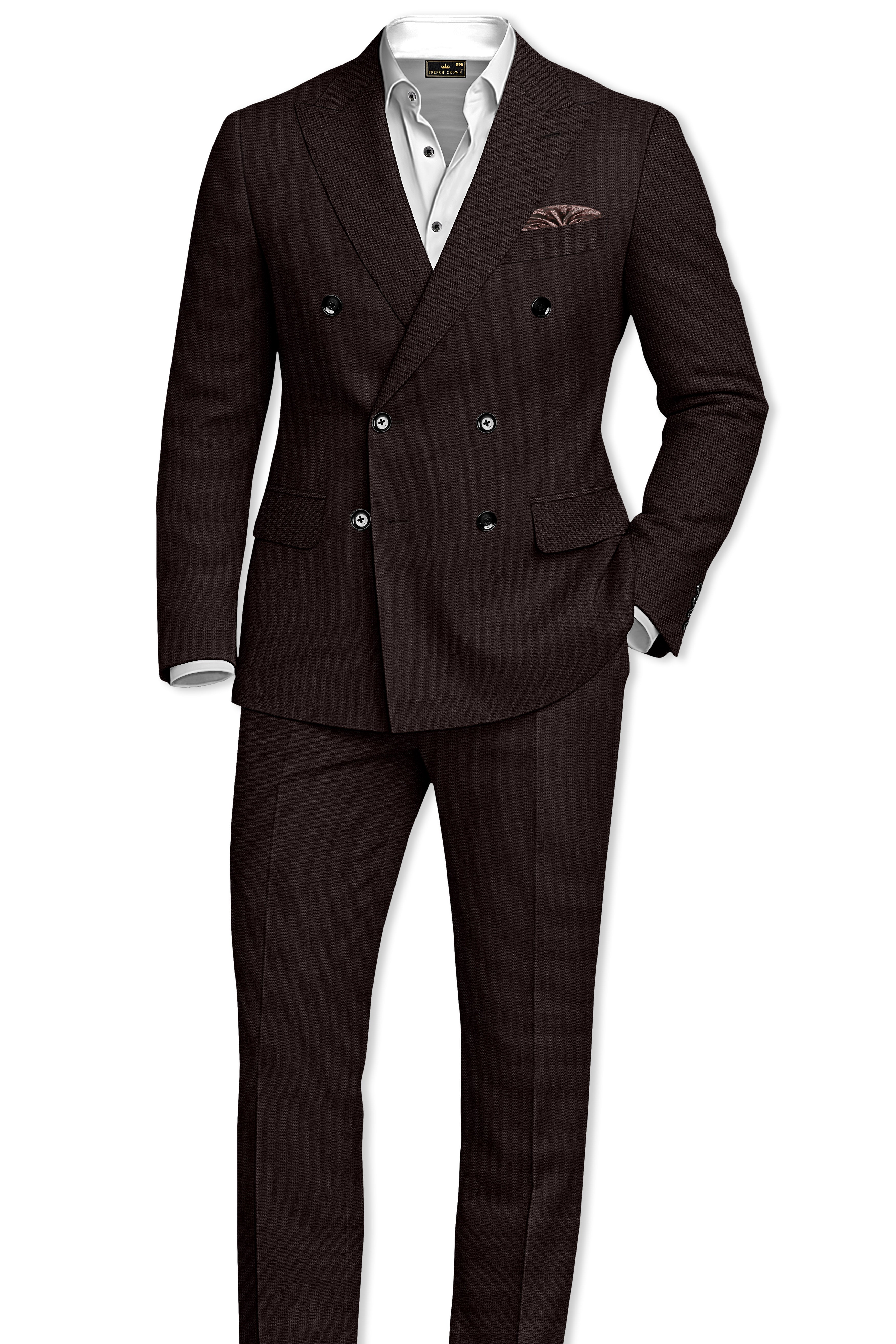 Hampton-Gondola Brown Diamond Textured Wool Rich Slight Double Single Breasted Blazer