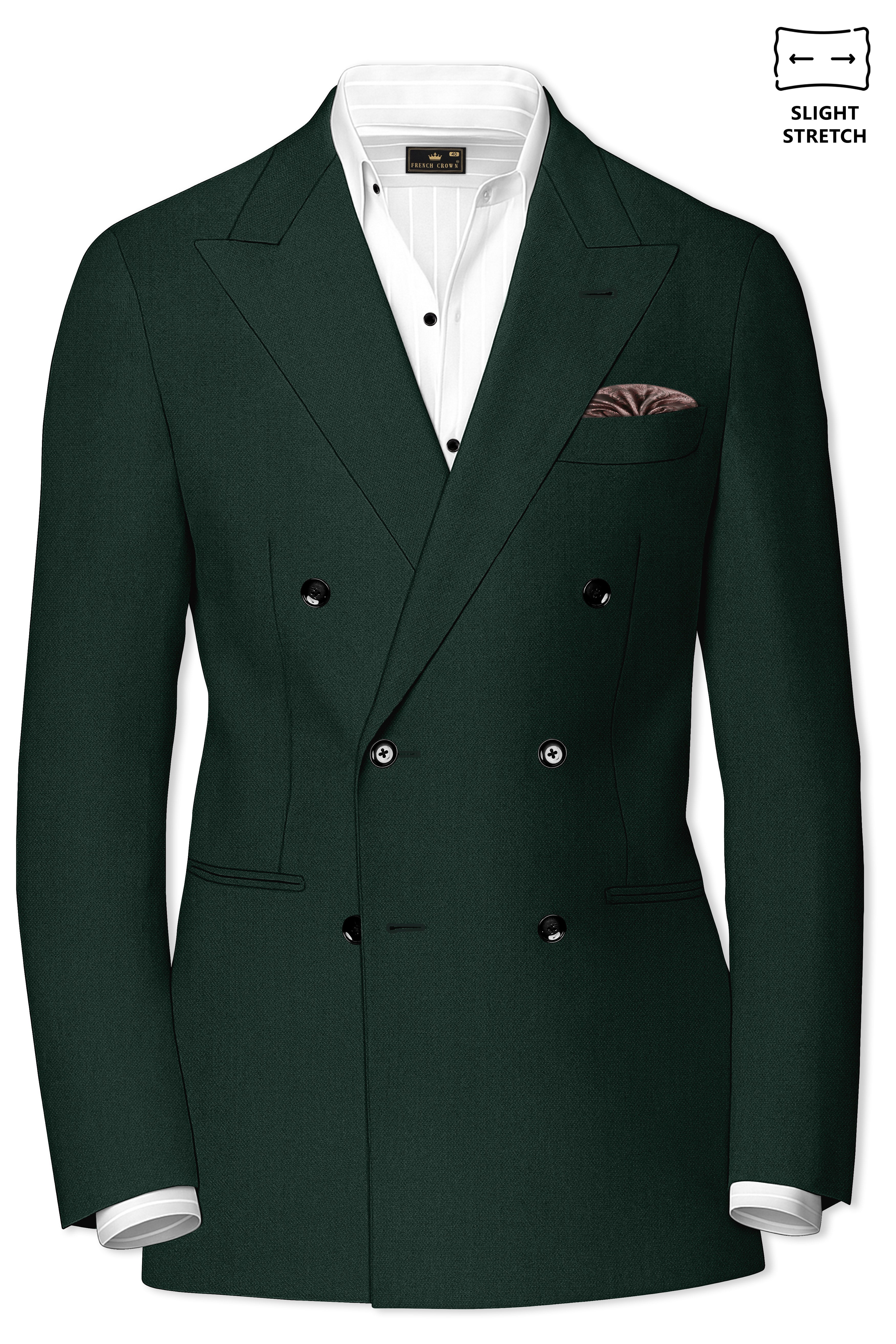 Noble-Phthalo Green Diamond Textured Wool Rich Slight Stretch Double Breasted Blazer