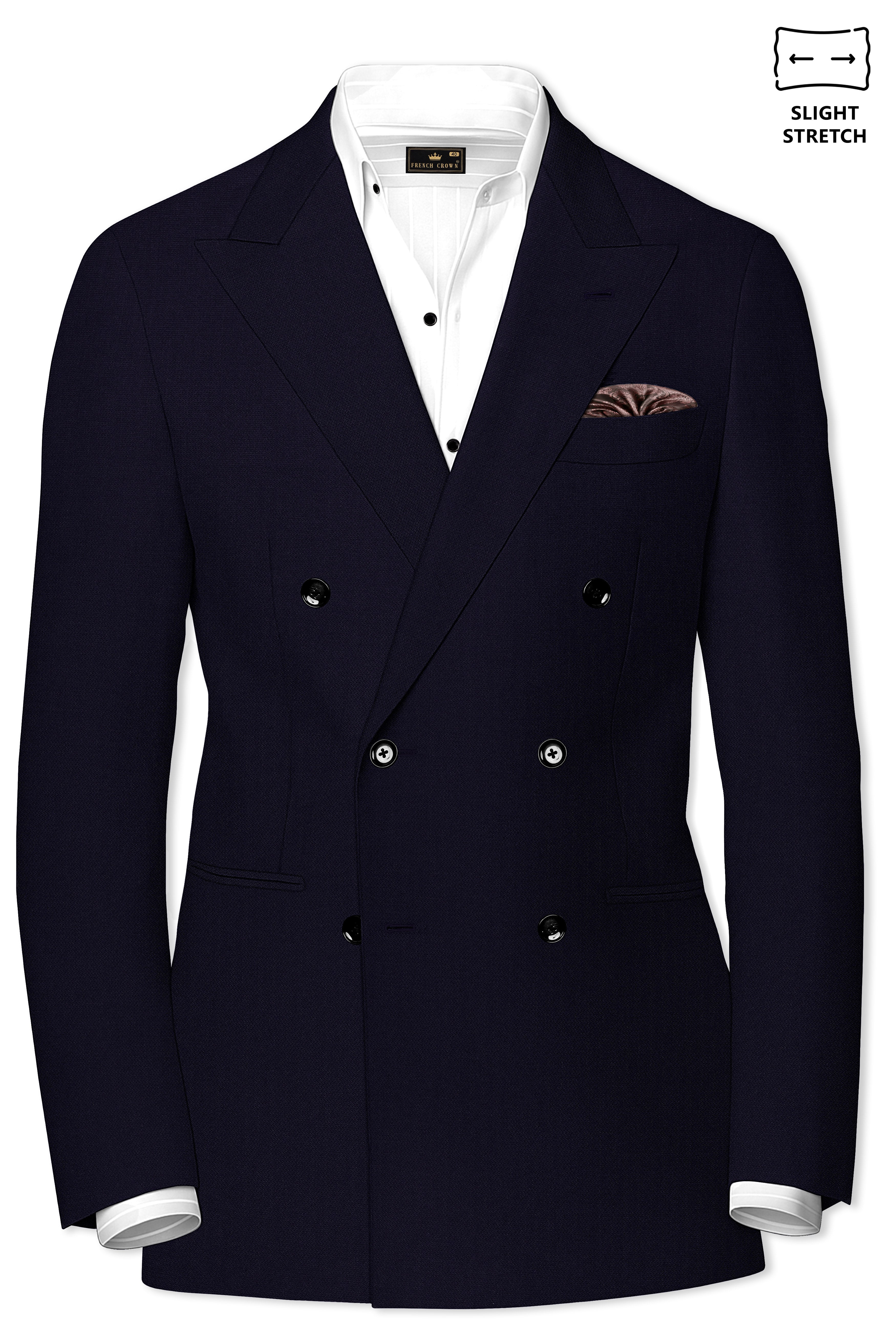 Monarch-Vulcan Blue Diamond Textured Wool Rich Slight Stretch Double Breasted Blazer