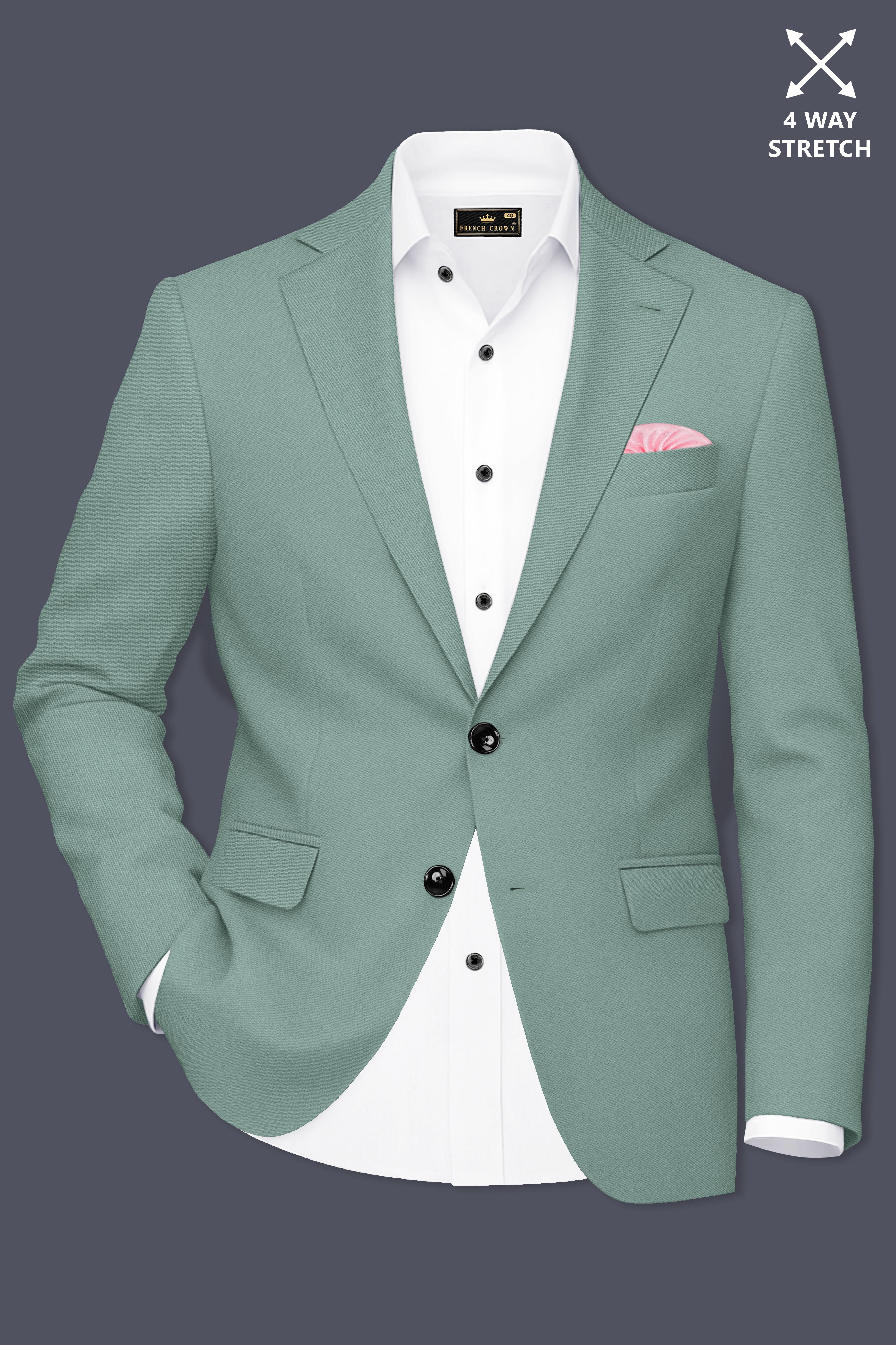 Verde-Korean Spanish Green 4-Way Stretch Wrinkle-Free Wool Rich Single Breasted Blazer