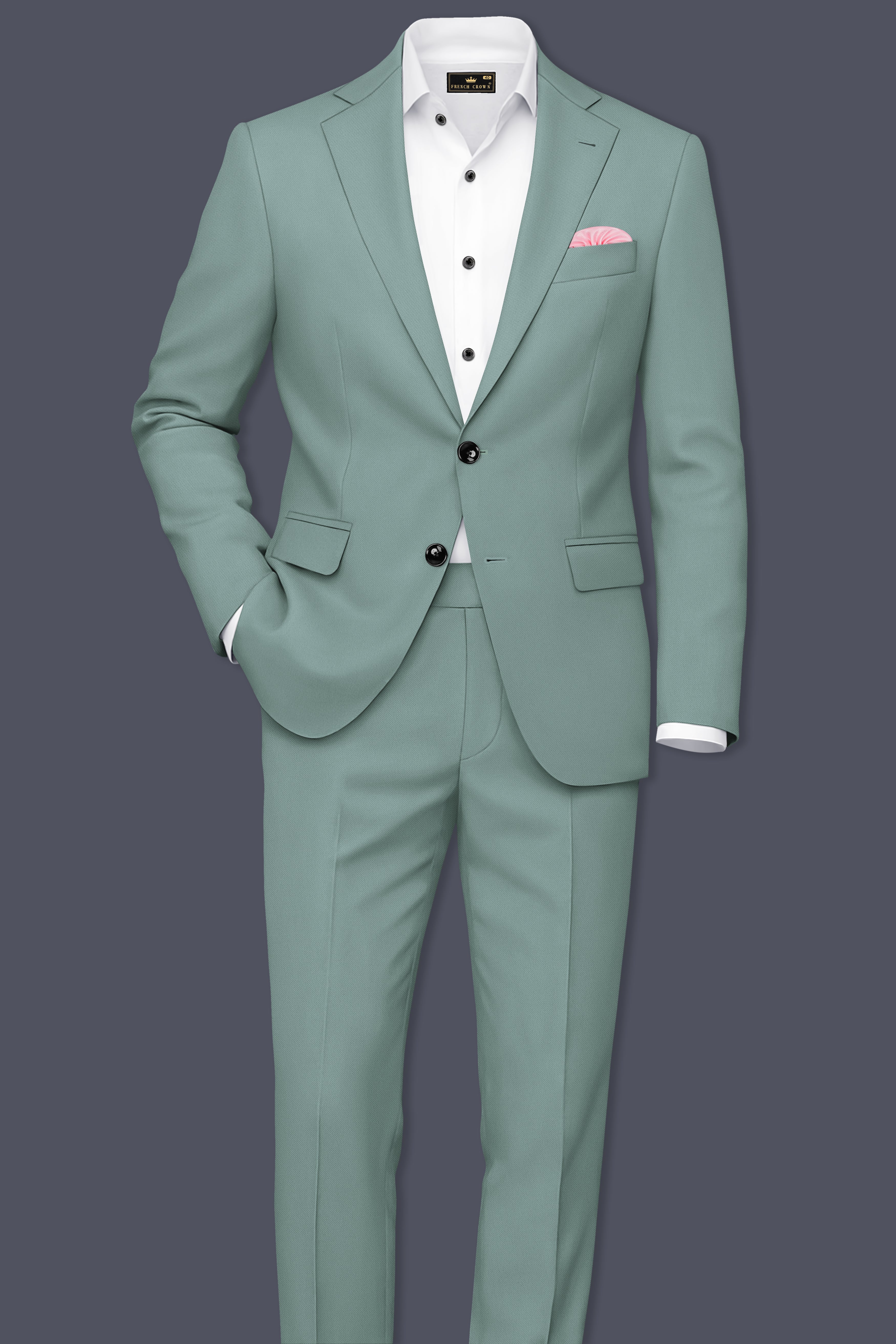 Verde-Korean Spanish Green 4-Way Stretch Wrinkle-Free Wool Rich Single Breasted Blazer