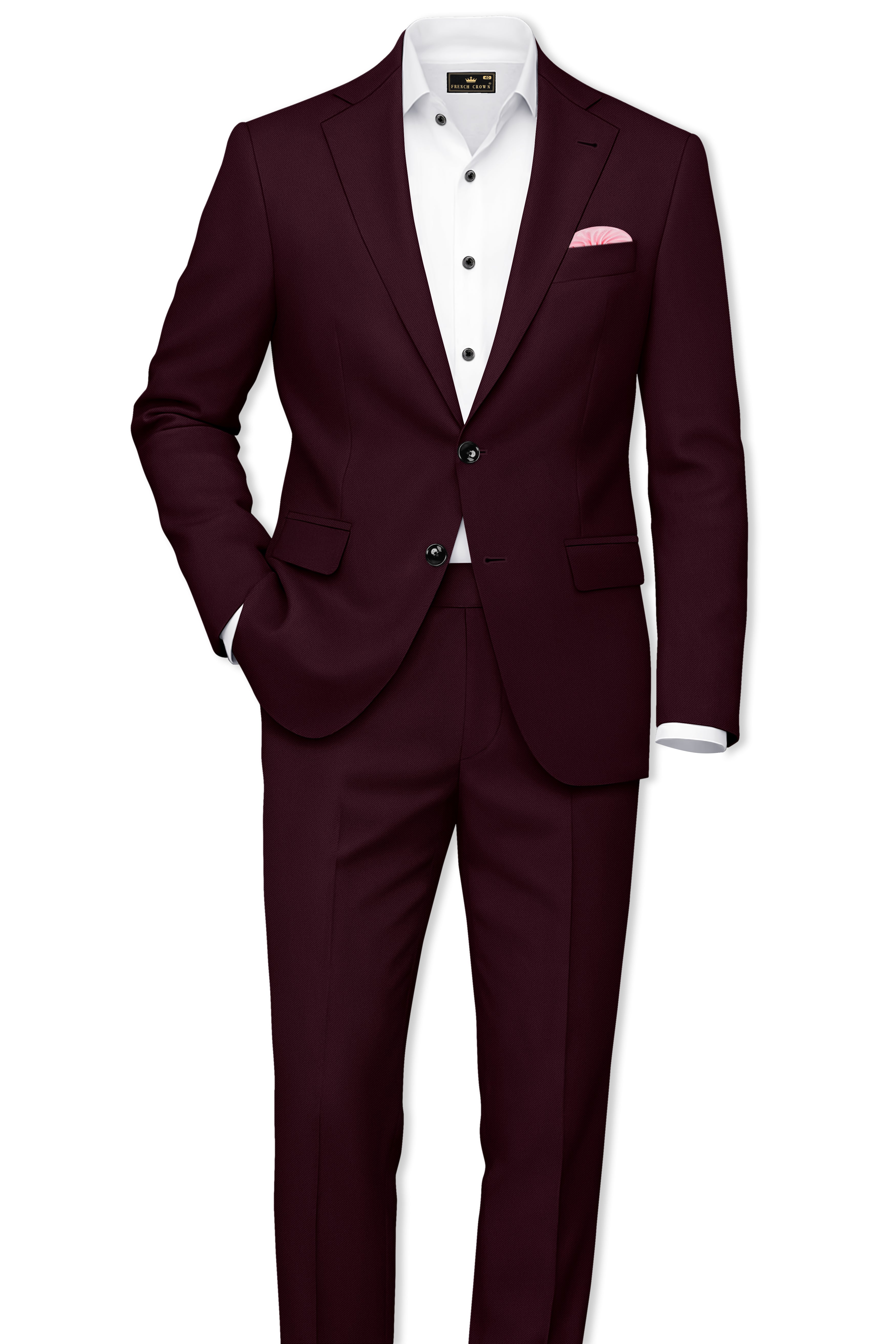 Veltrix-Korean Aubergine Maroon 4-Way Stretch Wrinkle-Free Wool Rich Single Breasted Blazer