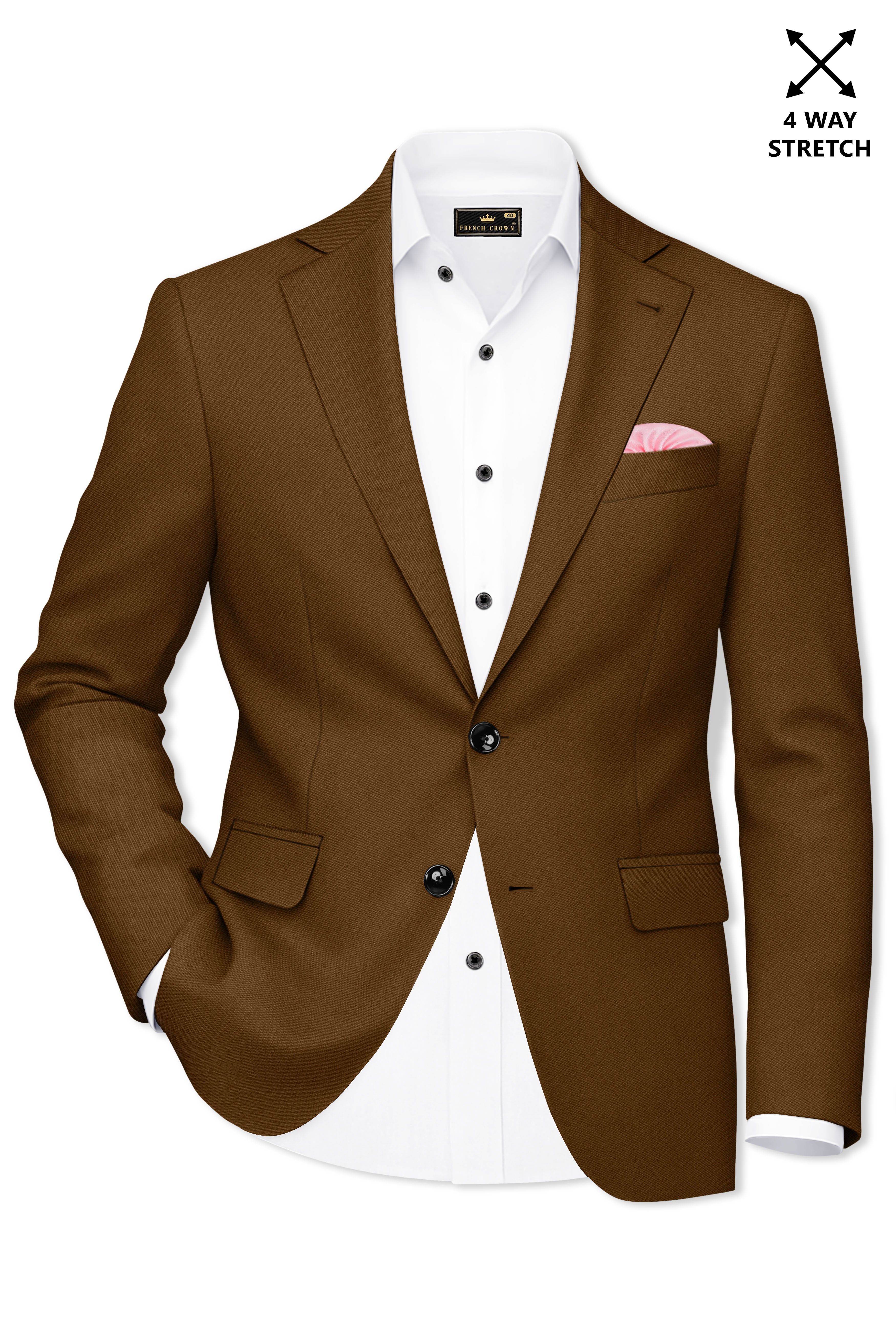 Sienna-Korean Derby Brown 4-Way Stretch Wrinkle-Free Wool Rich Single Breasted Blazer
