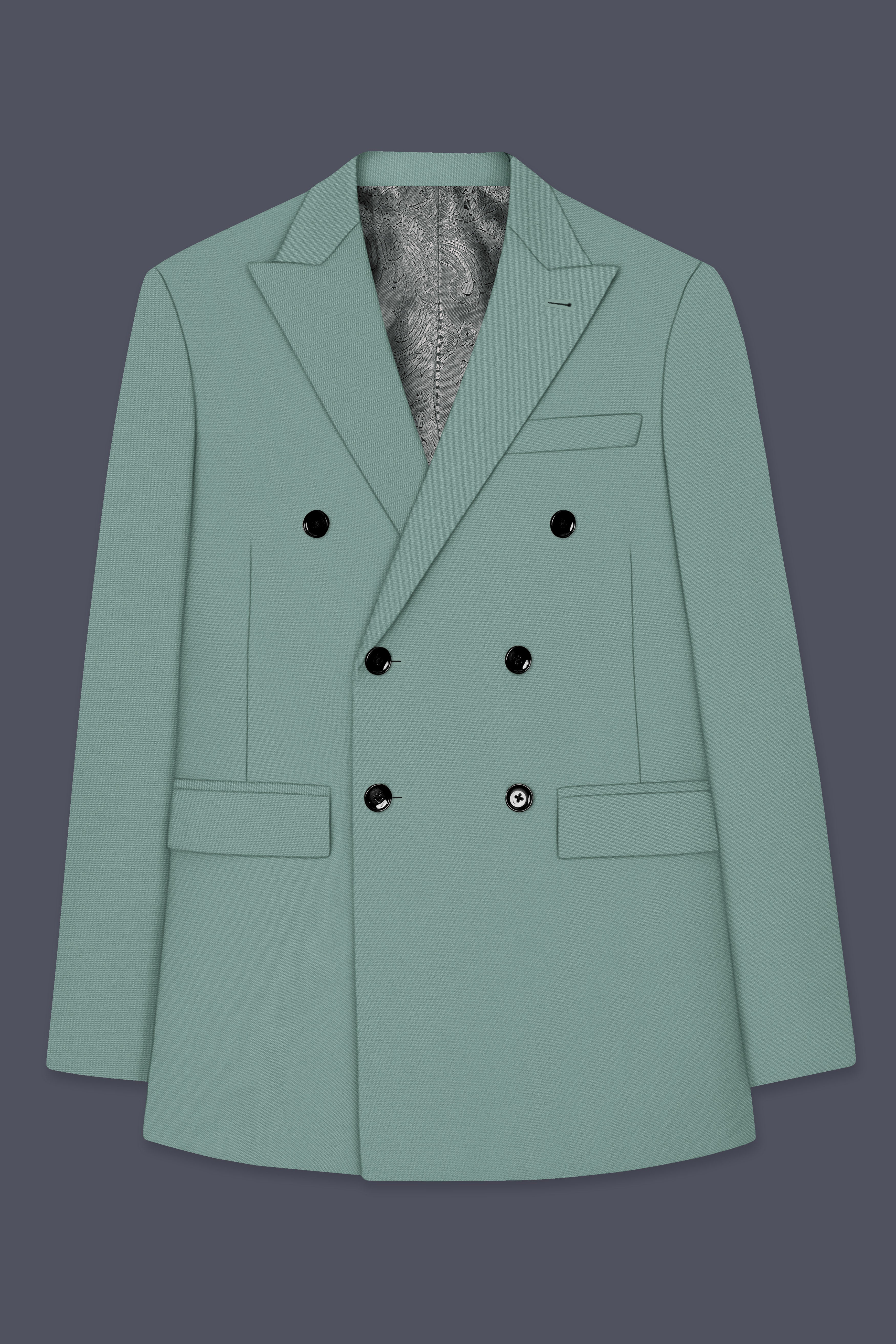 Verde-Korean Spanish Green 4-Way Stretch Wrinkle-Free Wool Rich Double Breasted Blazer