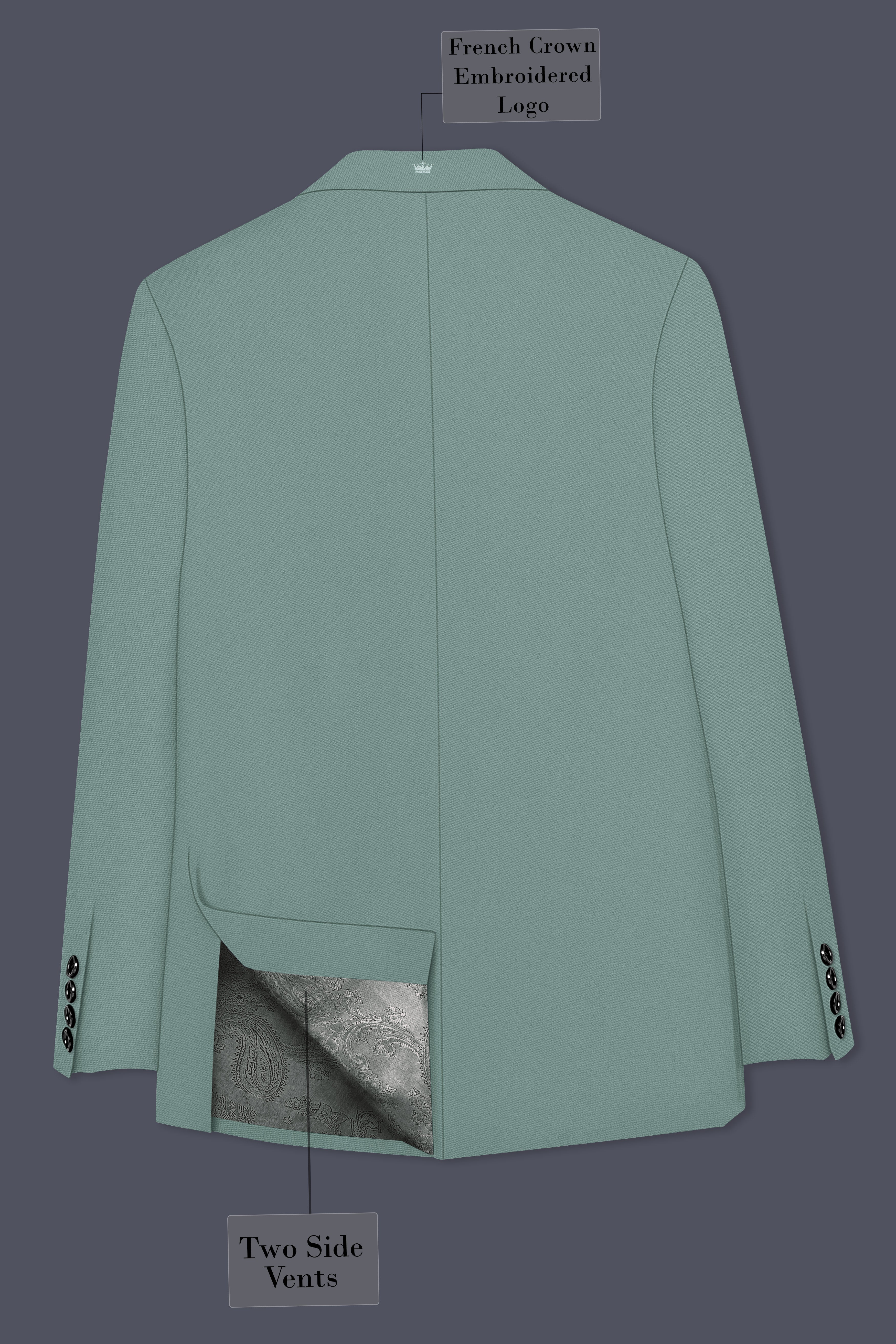 Verde-Korean Spanish Green 4-Way Stretch Wrinkle-Free Wool Rich Double Breasted Blazer