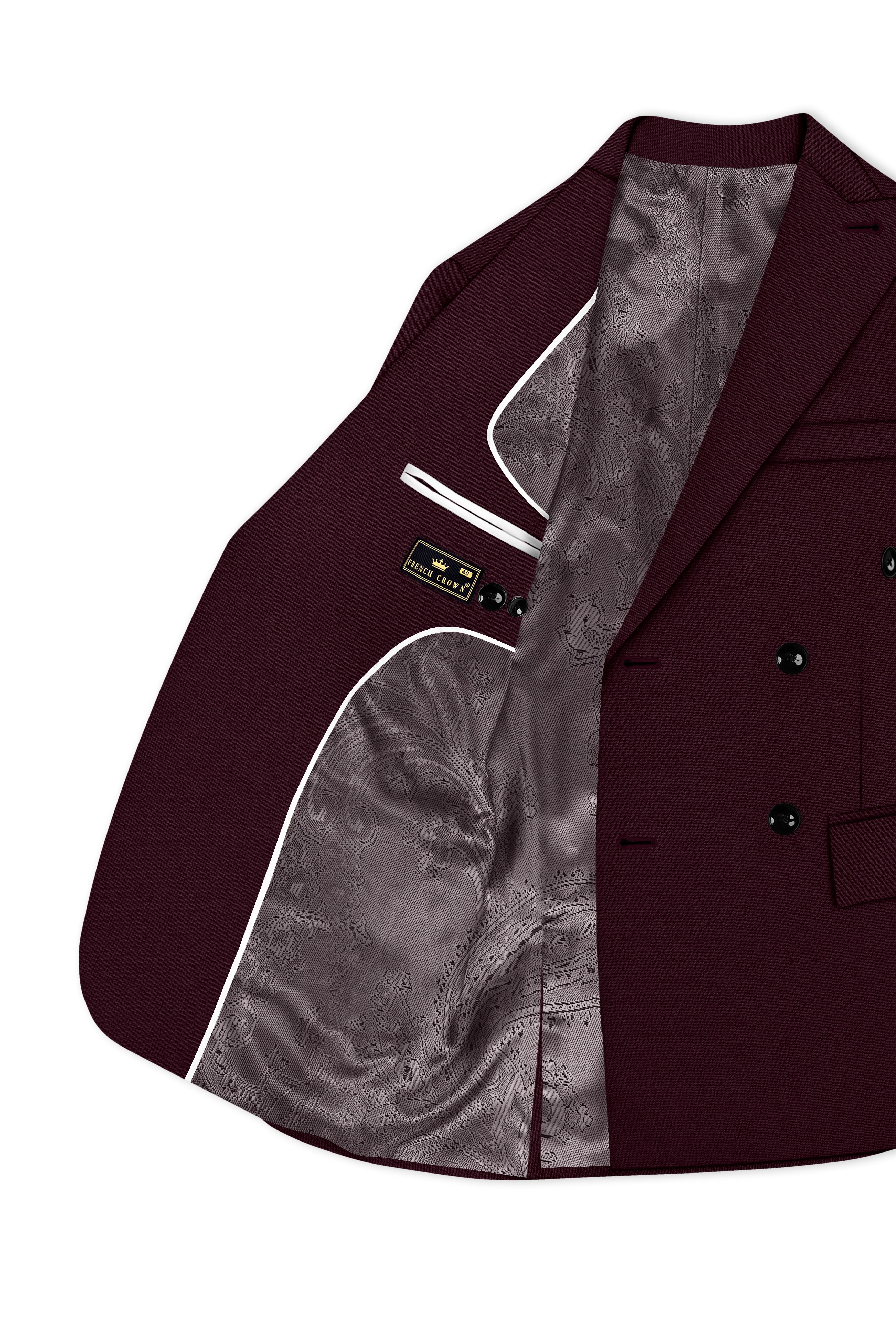 Veltrix-Korean Aubergine Maroon 4-Way Stretch Wrinkle-Free Wool Rich Double Breasted Blazer