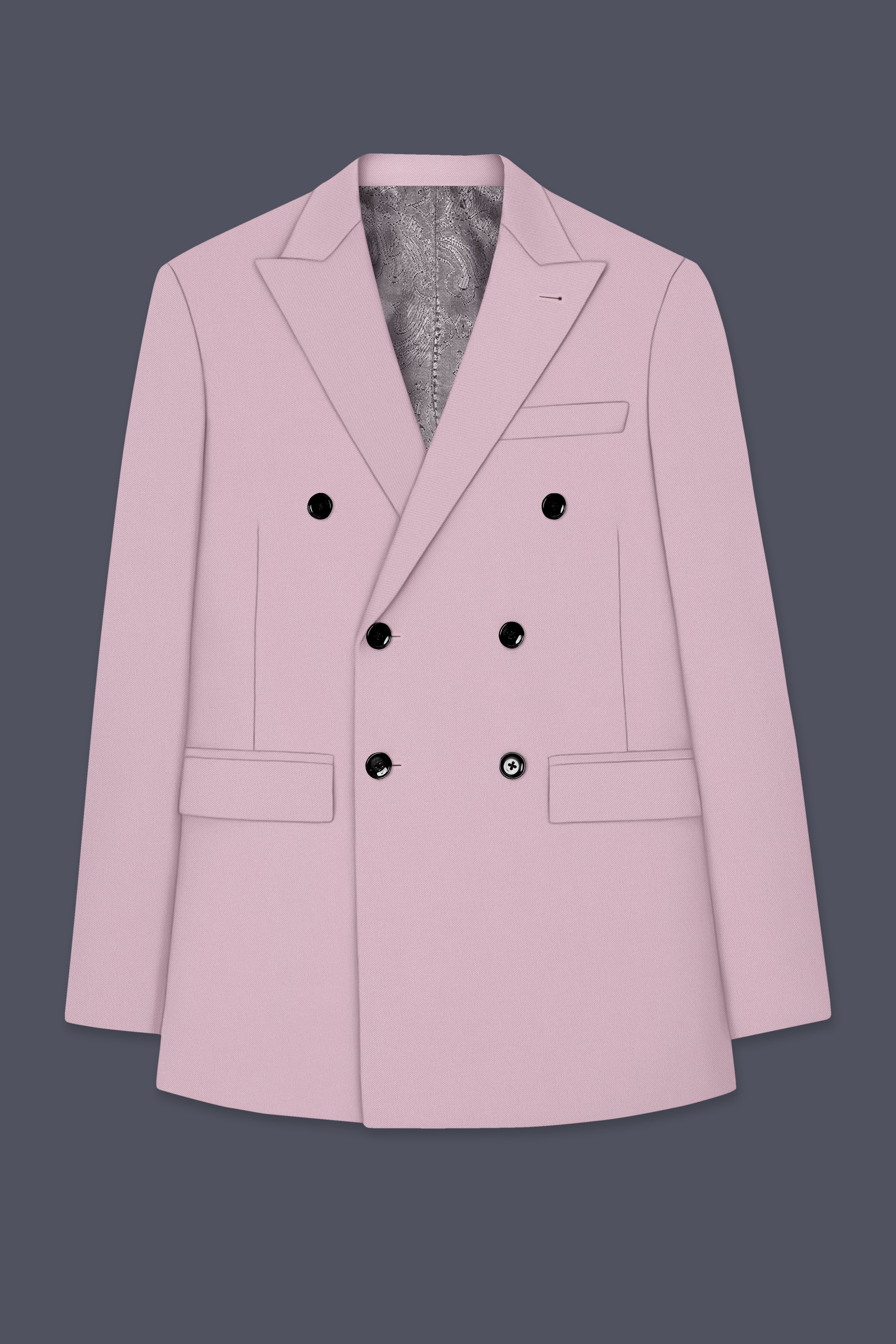 Allure-Korean Blossom Pink 4-Way Stretch Wrinkle-Free Wool Rich Double Breasted Blazer