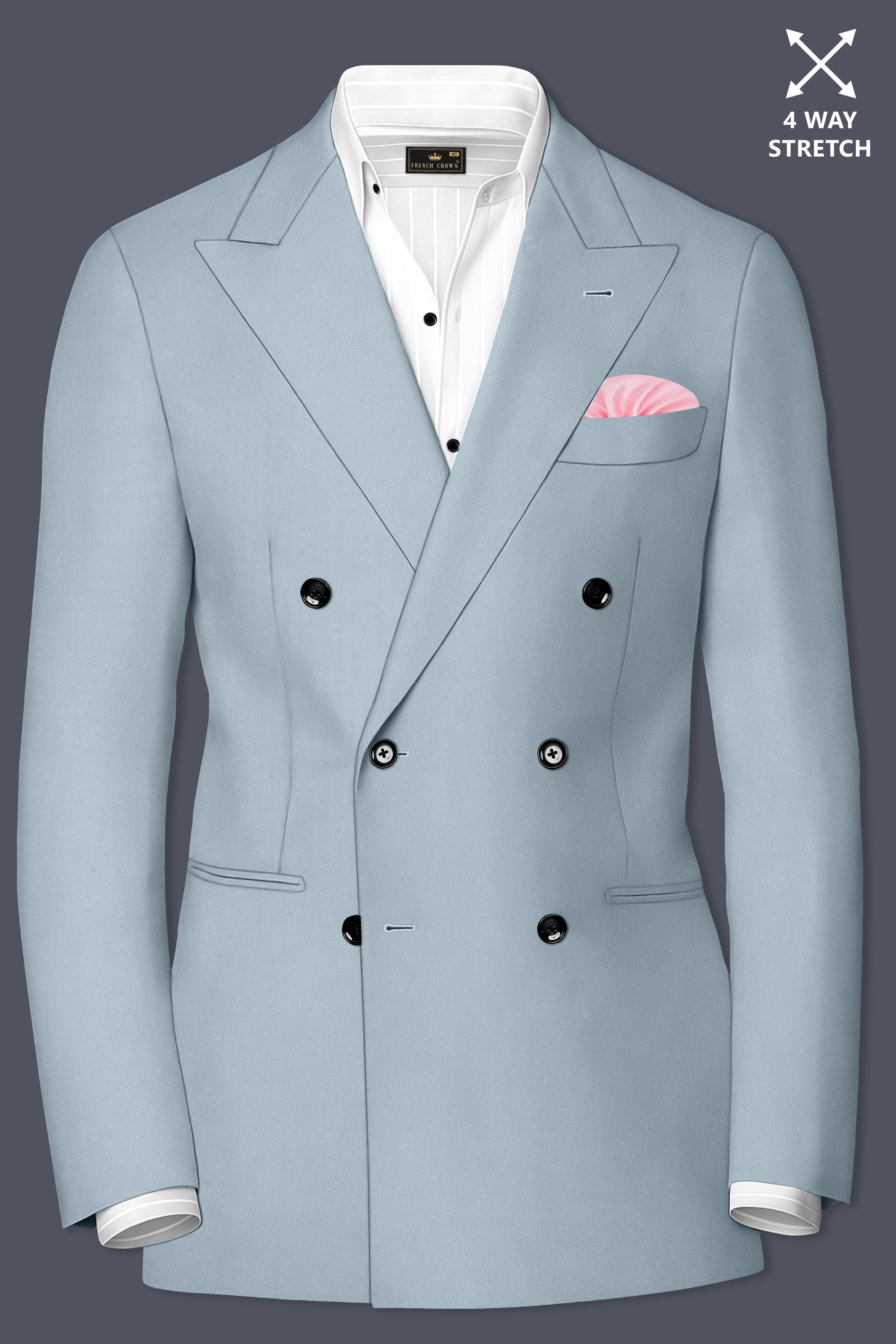 Pewter-Korean Chateau gray 4-Way Stretch Wrinkle-Free Wool Rich Double Breasted Blazer