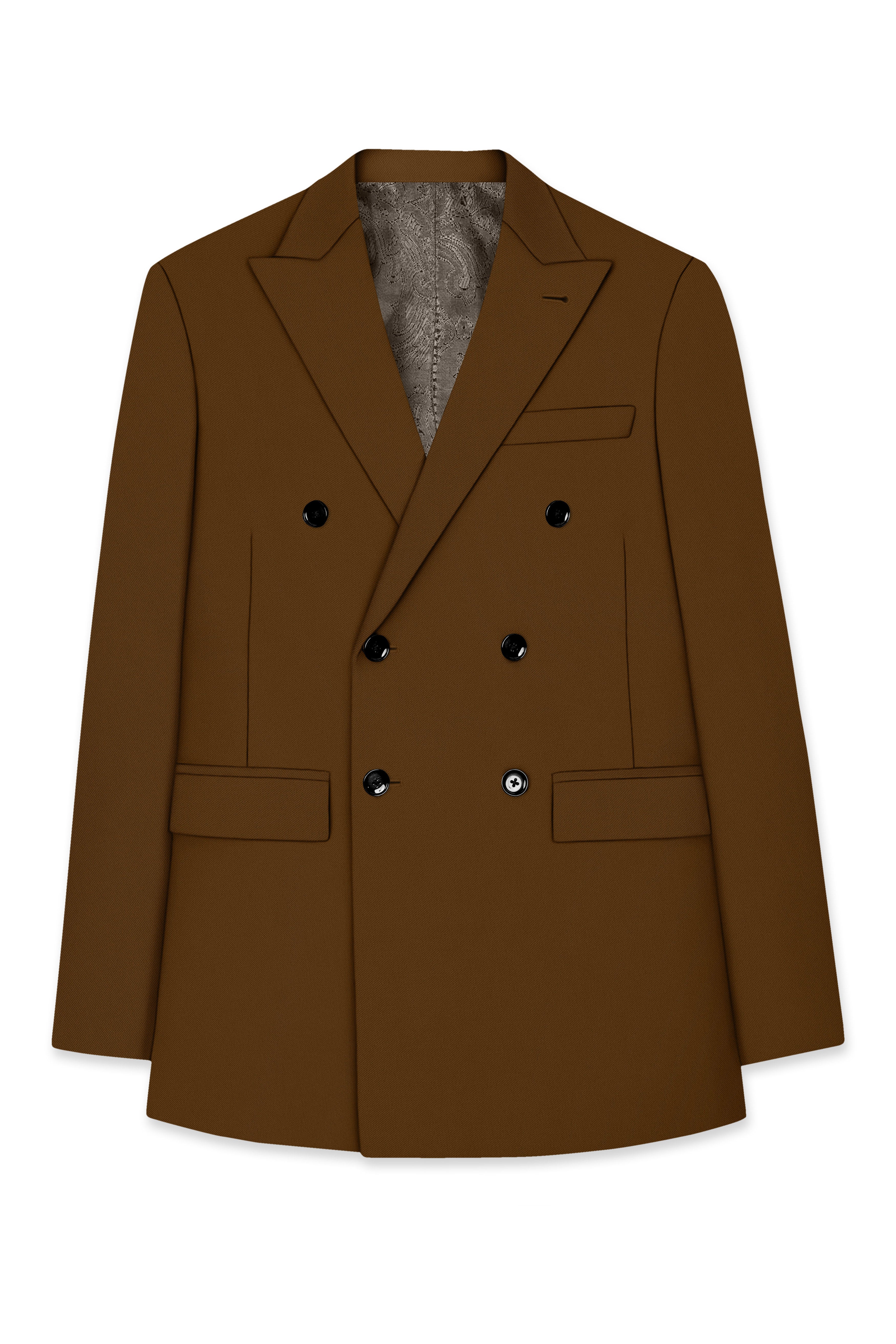 Sienna-Korean Derby Brown 4-Way Stretch Wrinkle-Free Wool Rich Double Breasted Blazer