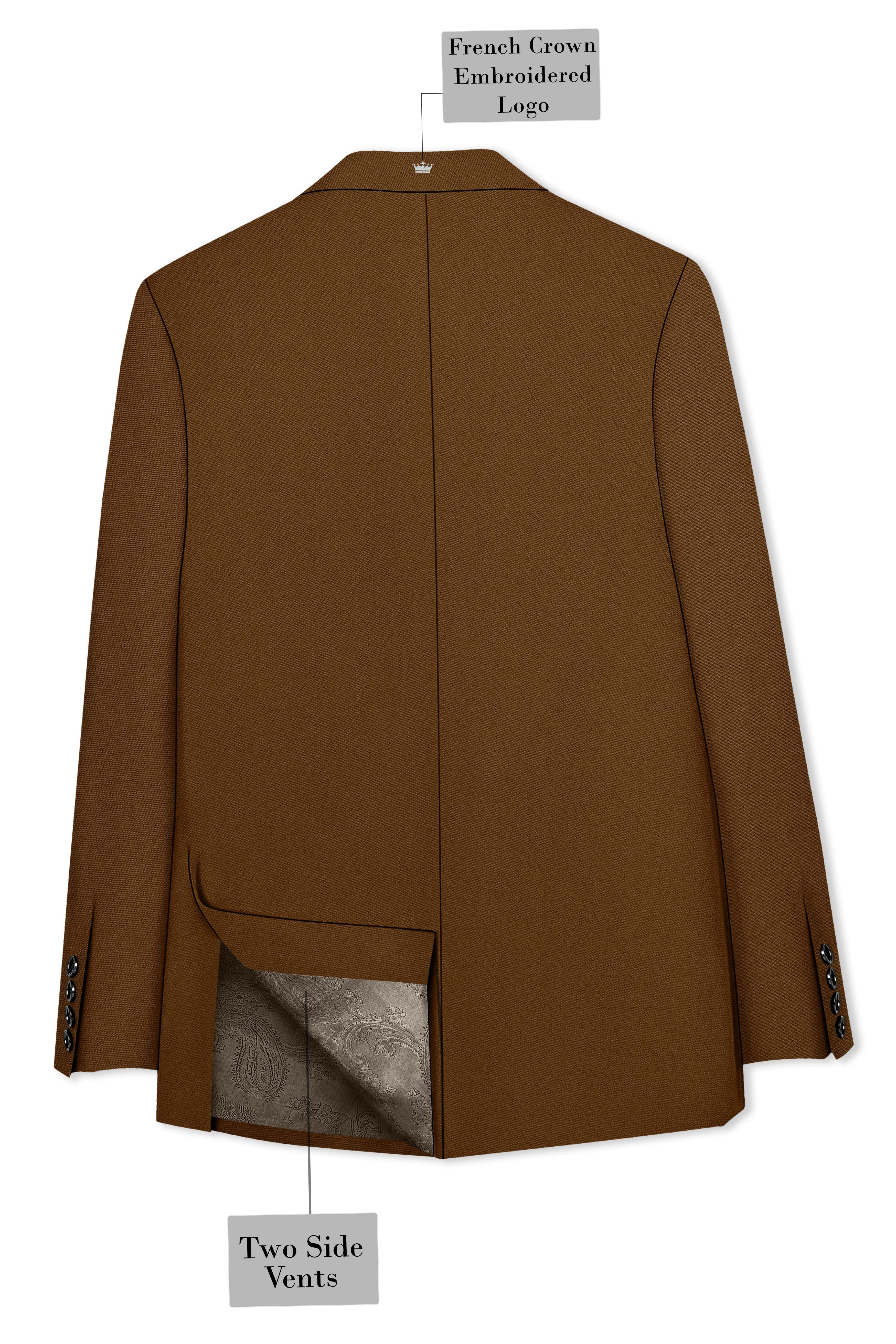 Sienna-Korean Derby Brown 4-Way Stretch Wrinkle-Free Wool Rich Double Breasted Blazer