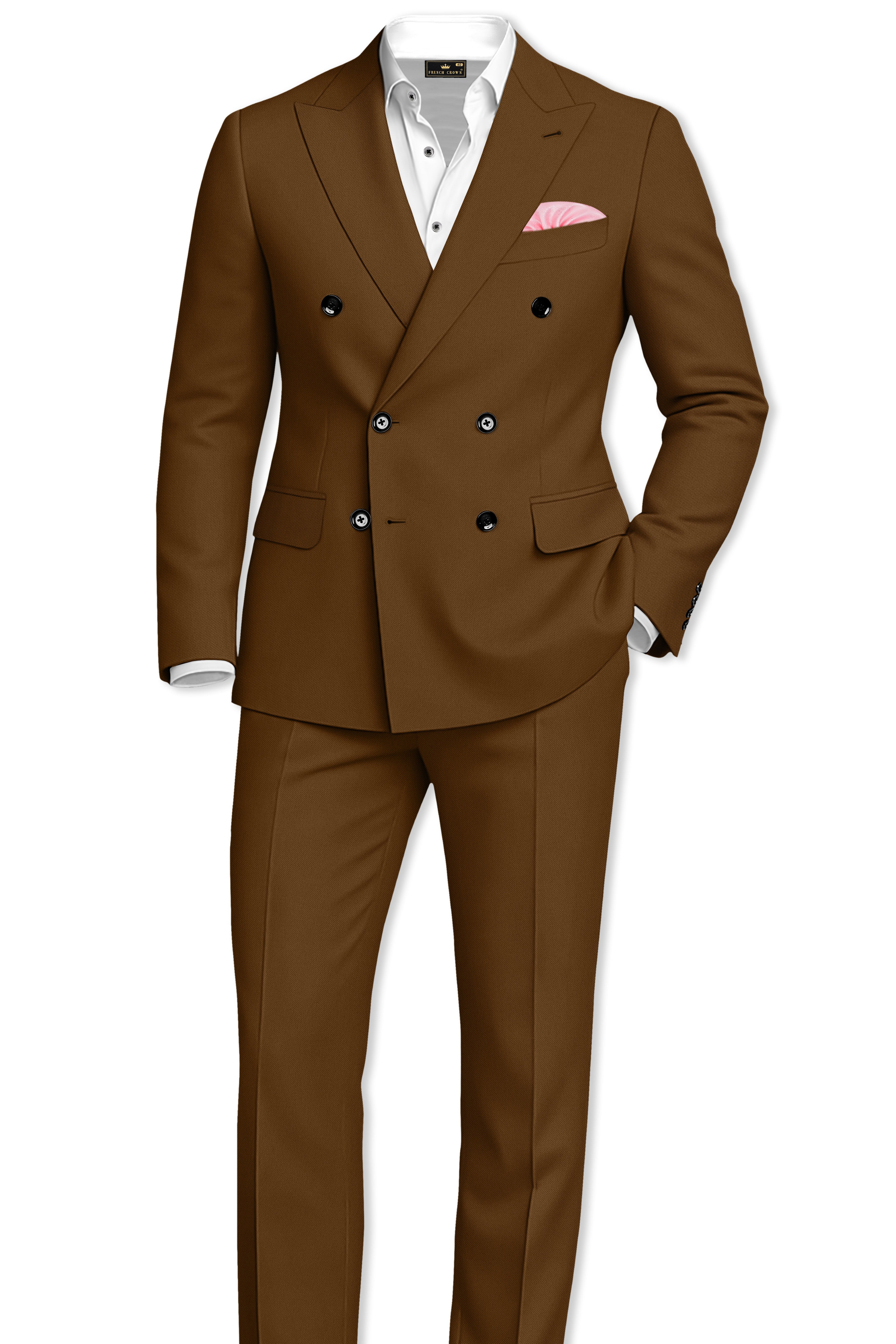 Sienna-Korean Derby Brown 4-Way Stretch Wrinkle-Free Wool Rich Double Breasted Blazer