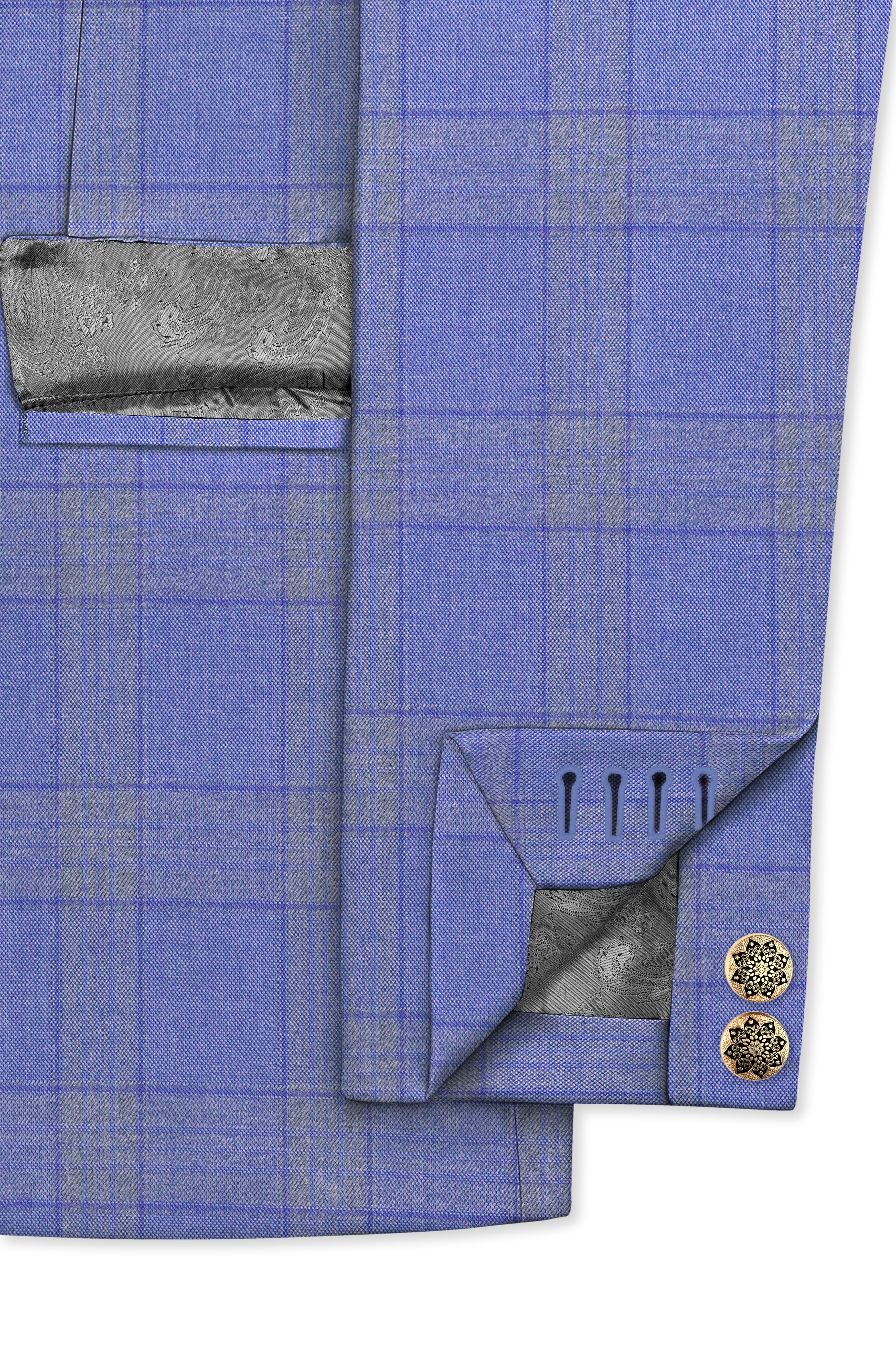 Cobalt-Scampi Blue Plaid Wool Rich Bandhgala Blazer