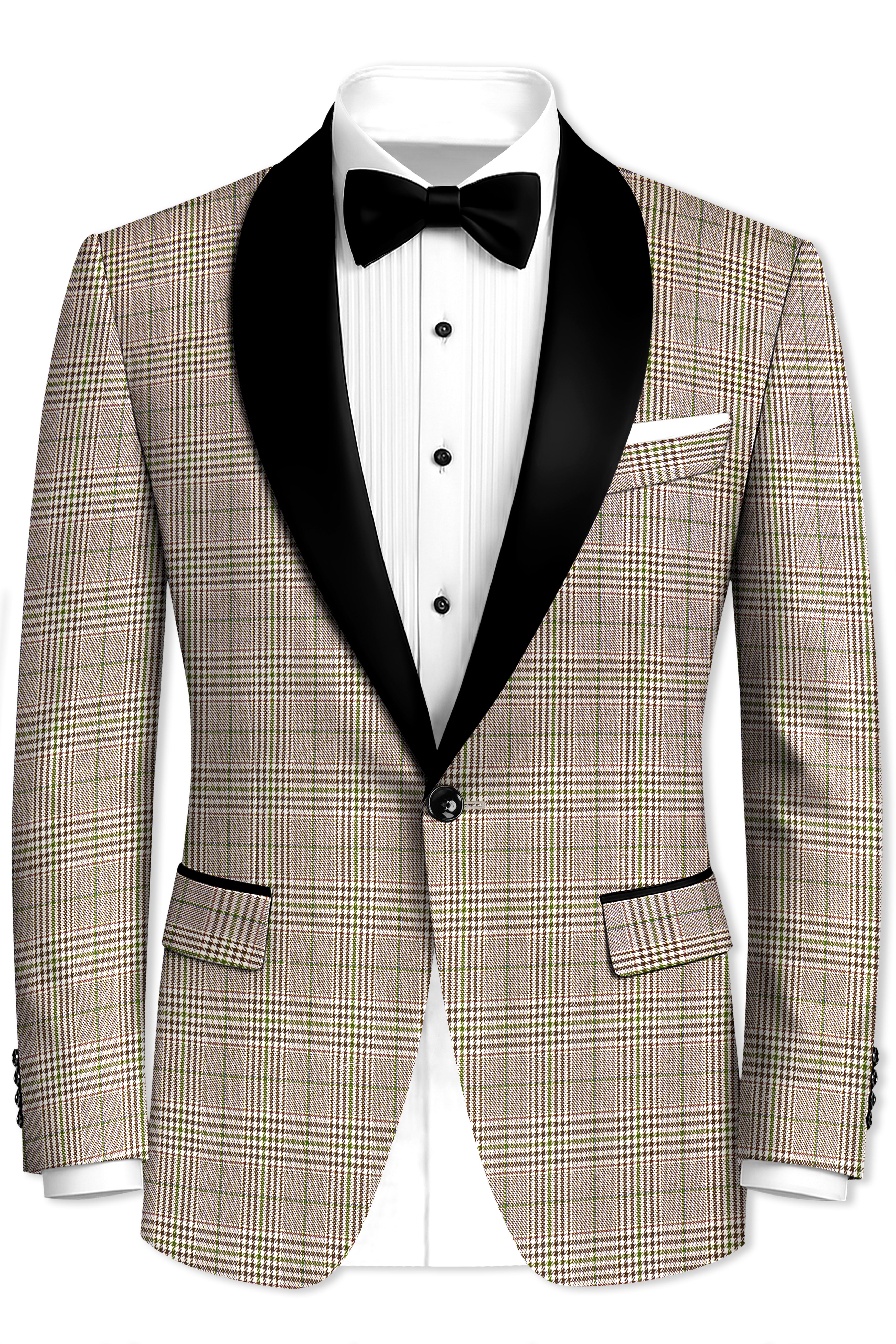 Nawab-Tundora Brown Plaid Wool Rich Tuxedo Blazer