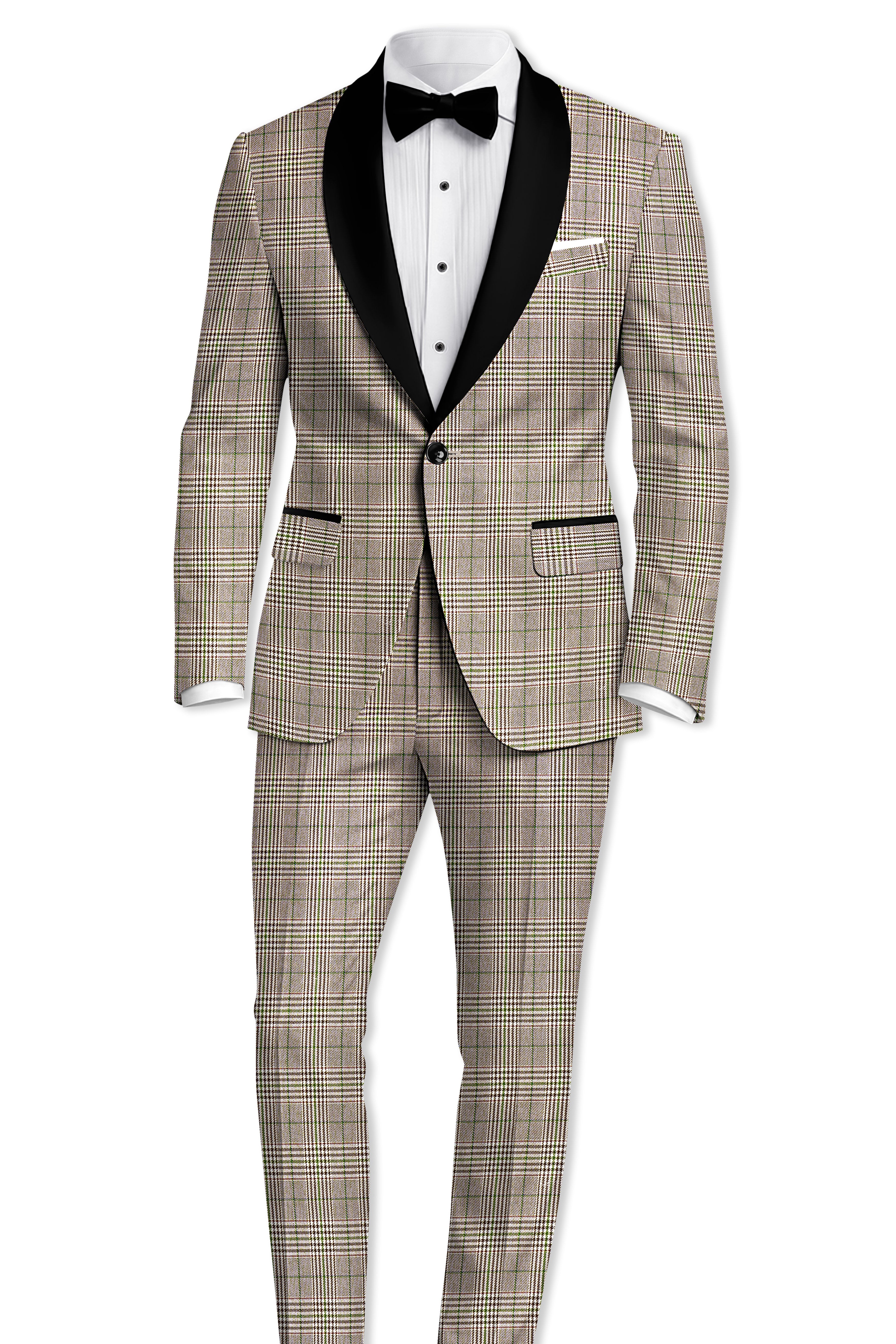 Nawab-Tundora Brown Plaid Wool Rich Tuxedo Blazer