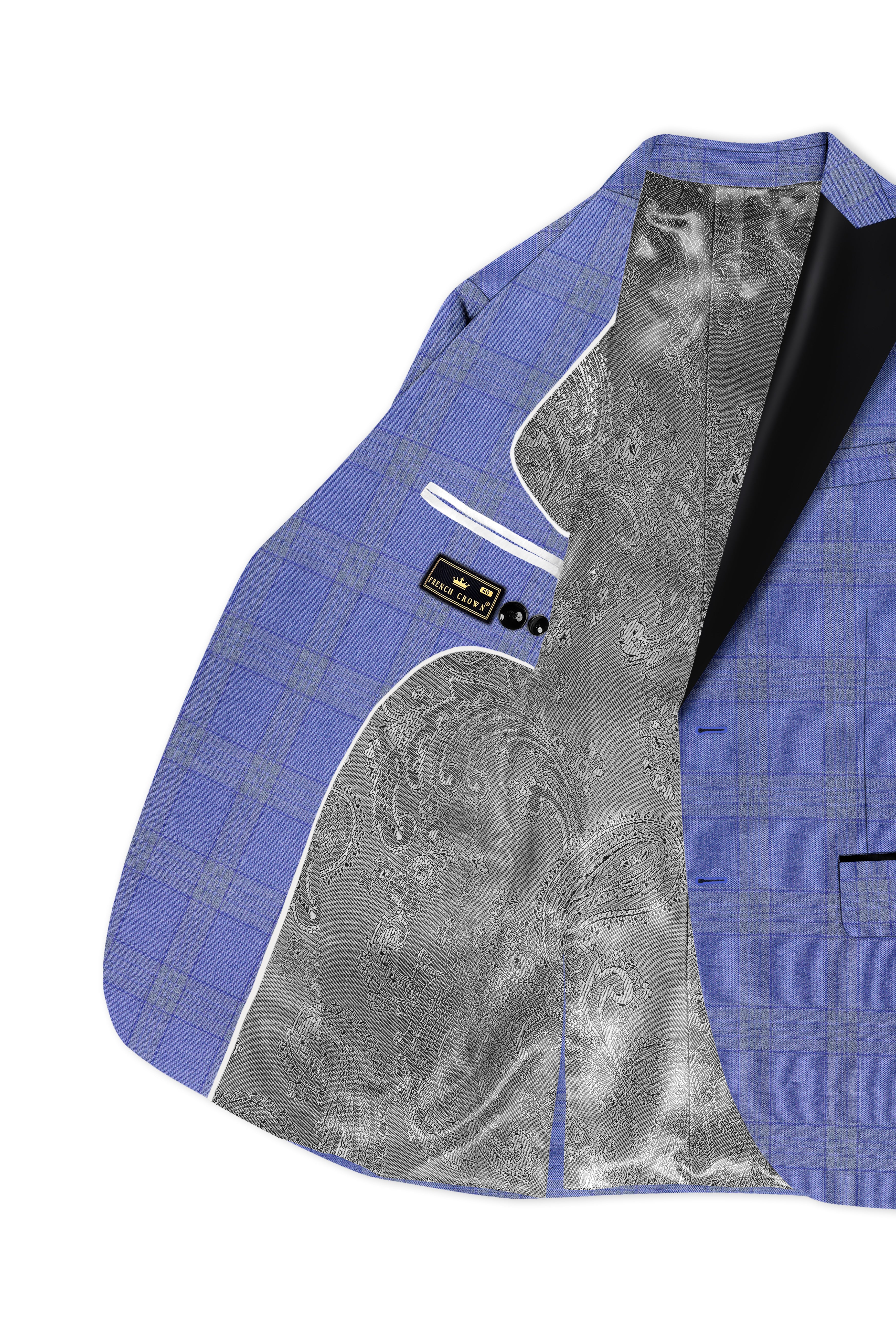 Cobalt-Scampi Blue Plaid Wool Rich Peak Lapel Tuxedo Blazer