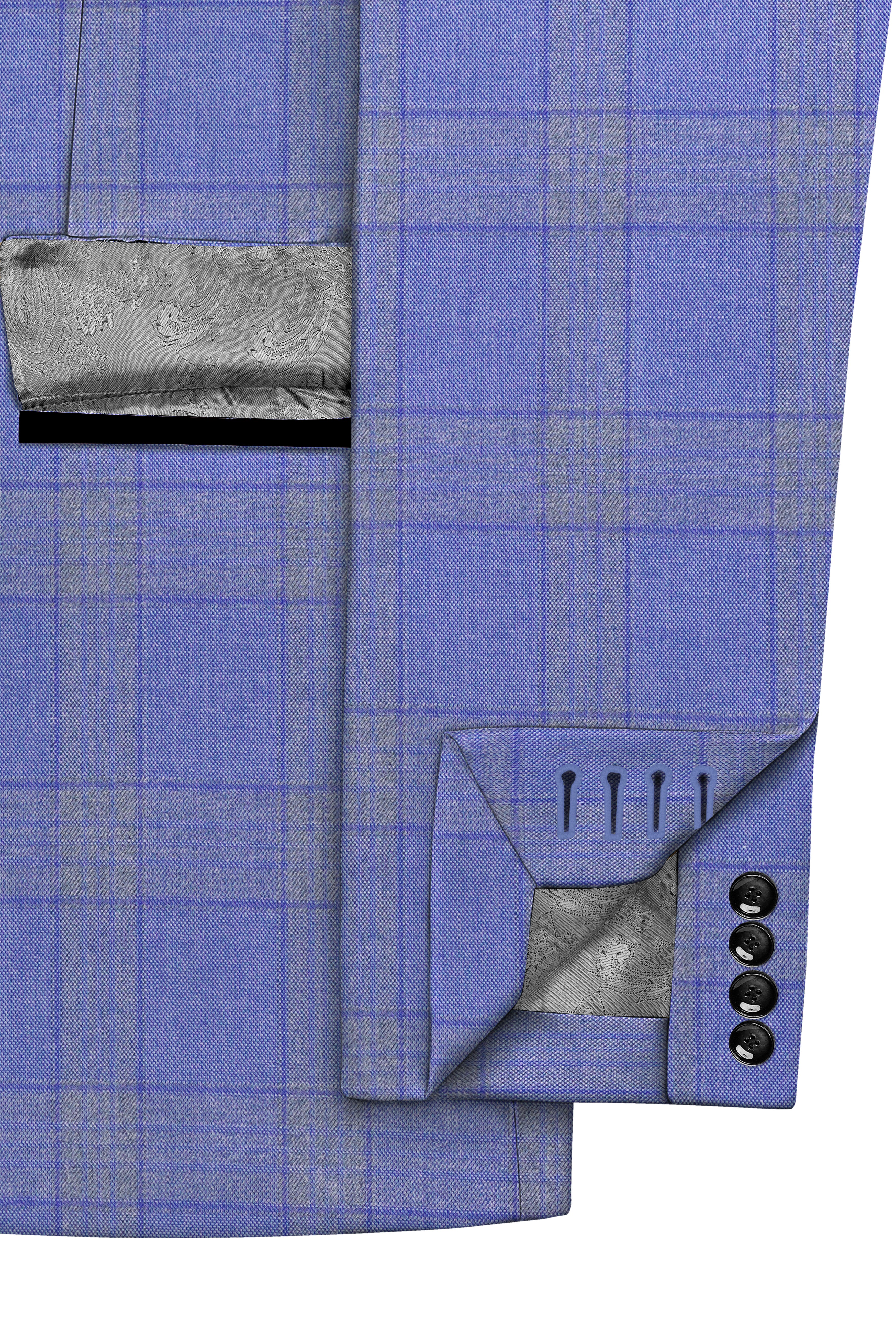 Cobalt-Scampi Blue Plaid Wool Rich Peak Lapel Tuxedo Blazer