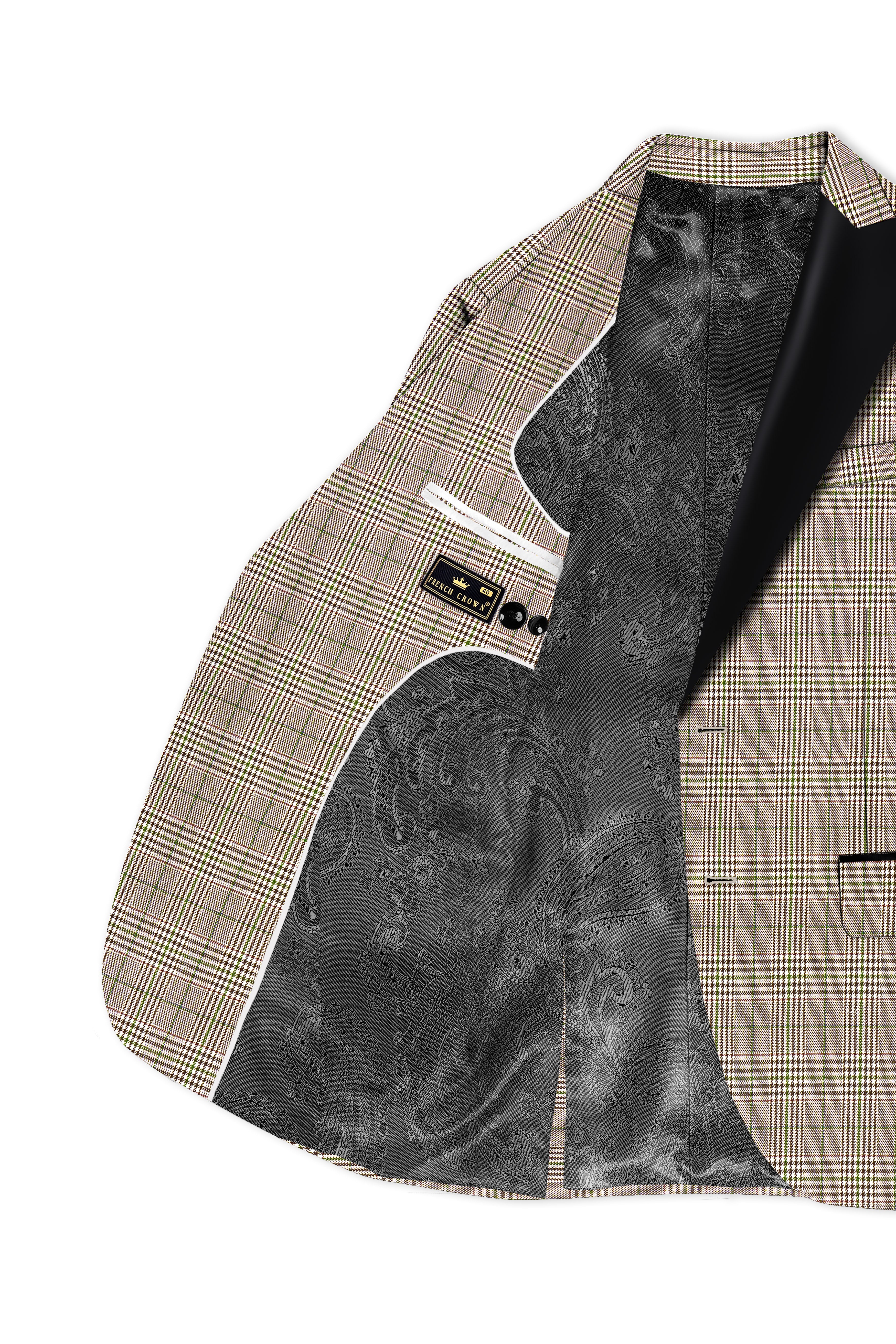 Nawab-Tundora Brown Plaid Wool Rich Peak Lapel Tuxedo Blazer