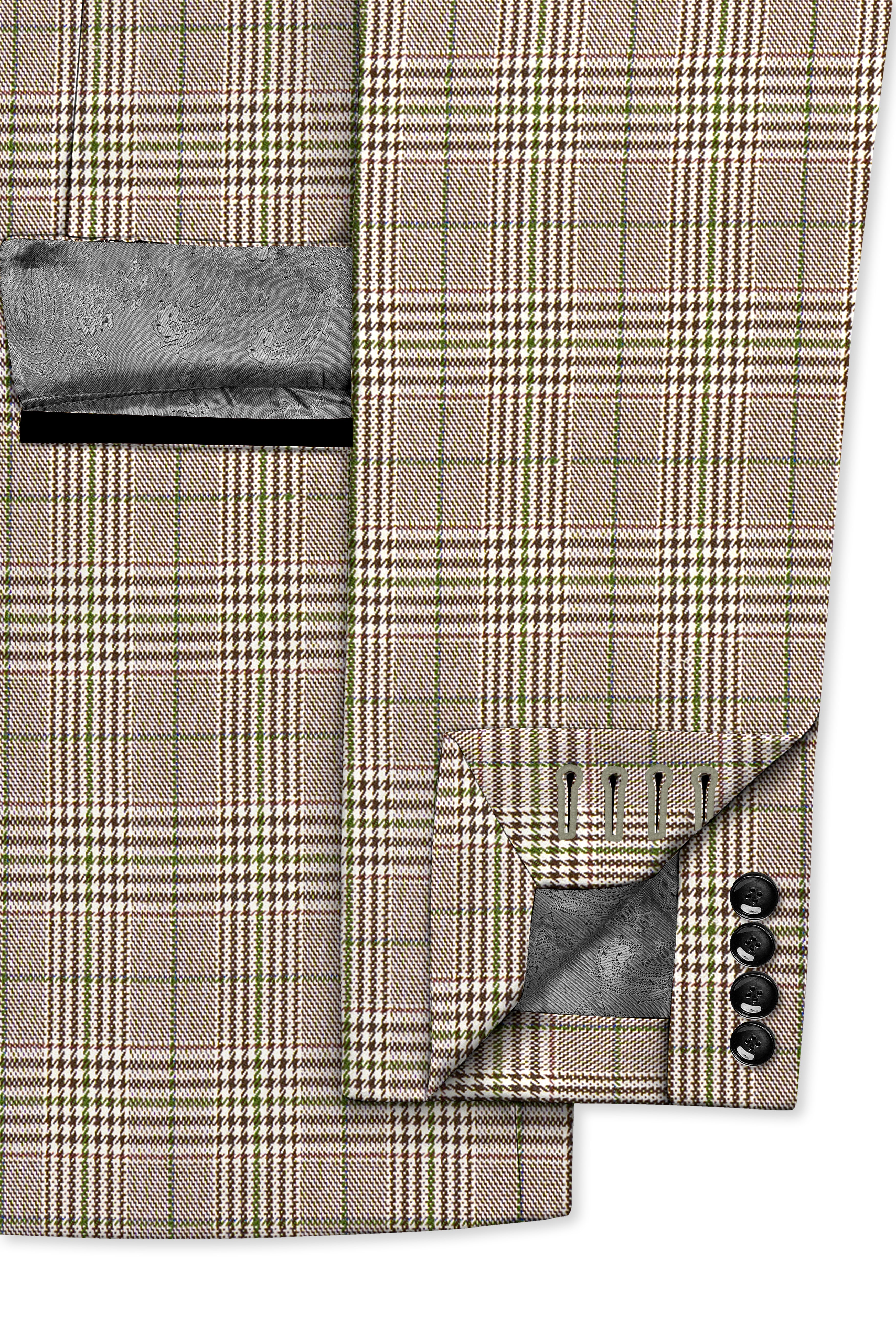 Nawab-Tundora Brown Plaid Wool Rich Peak Lapel Tuxedo Blazer