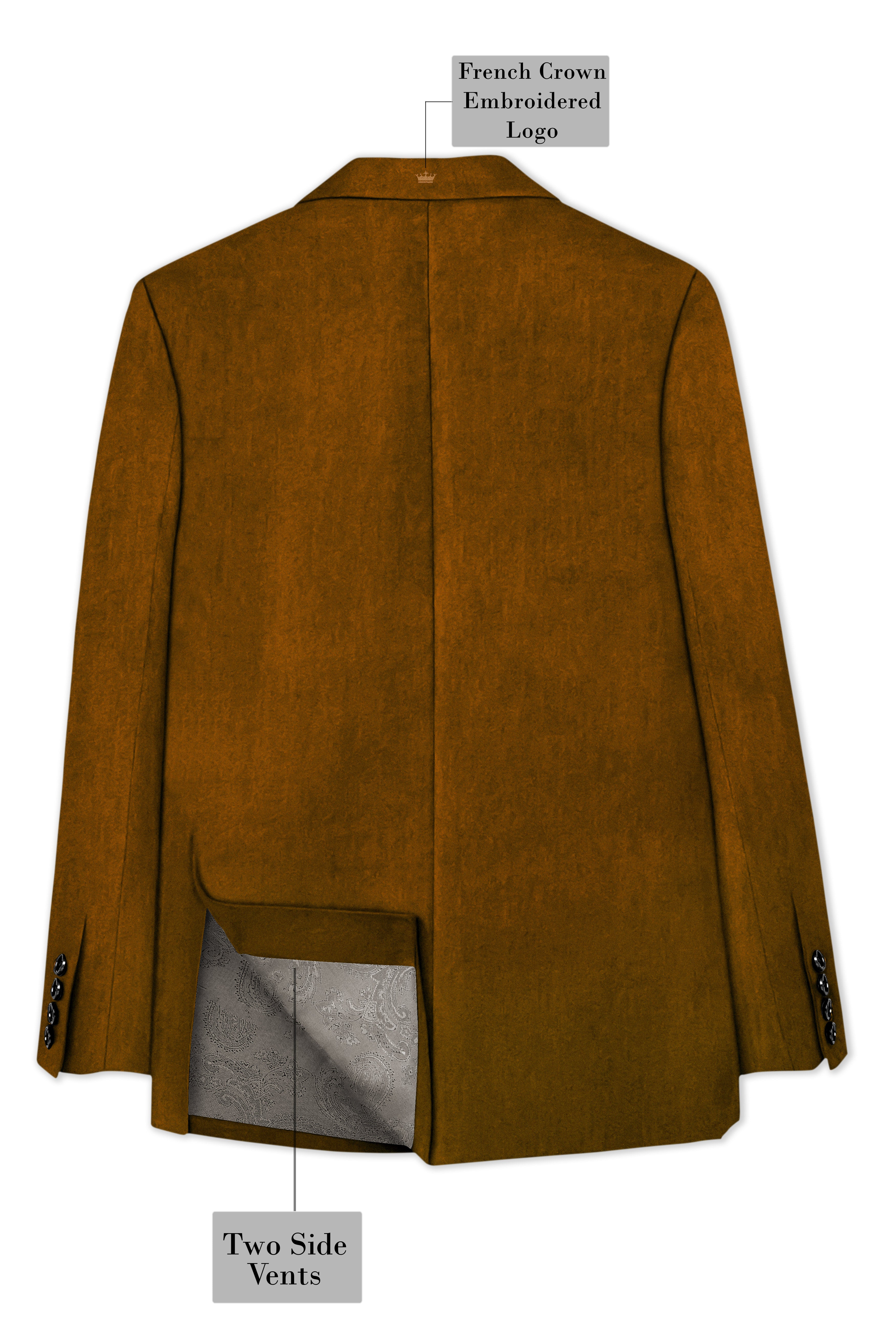 Cavaro-Saddle Brown Velvet Peak Lapel Tuxedo Blazer