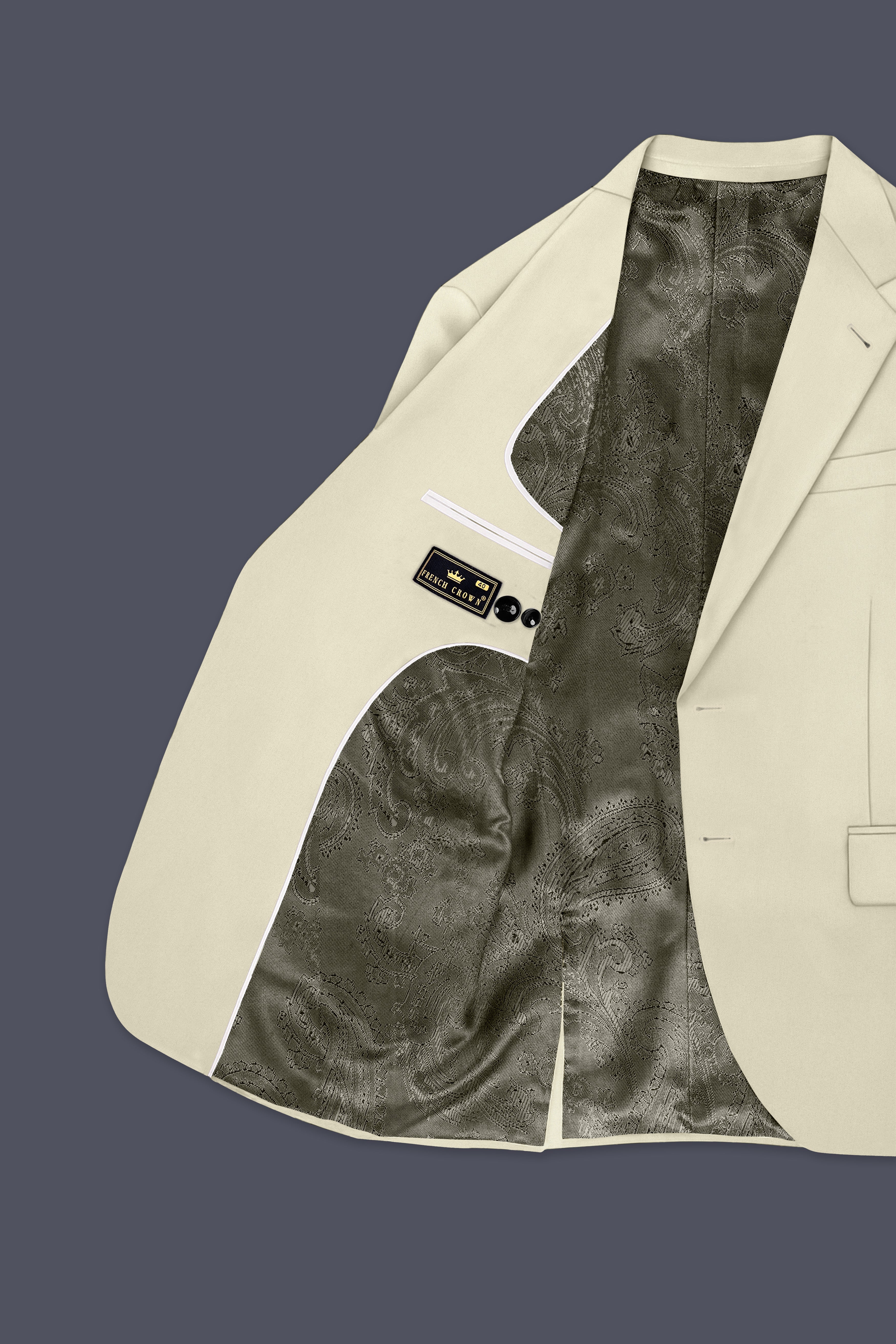 Ivory-Sisal Cream Slight Stretch Subtle Sheen Poly-Viscose Single Breasted Blazer