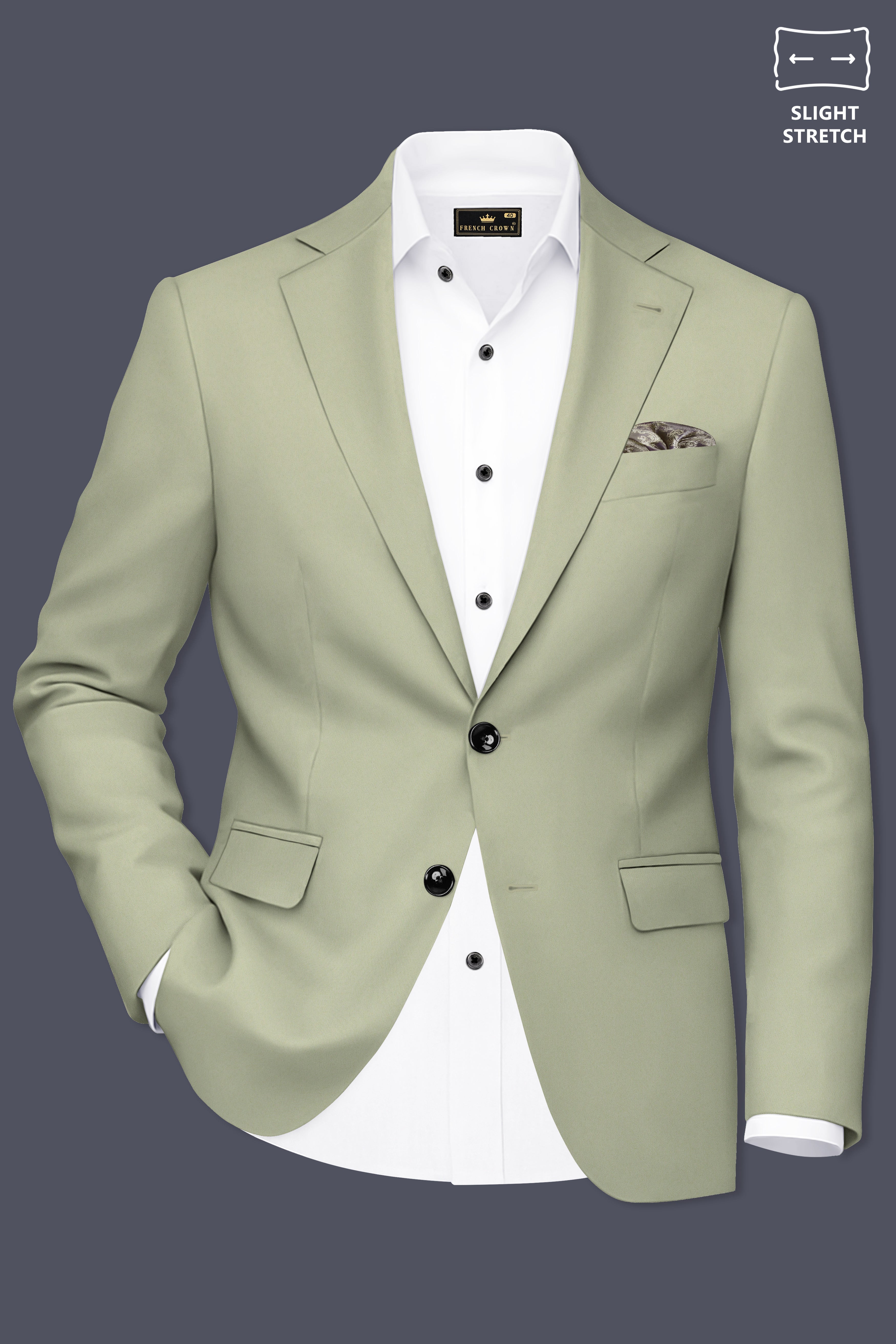 Verdan-Sage Green Slight Stretch Subtle Sheen Poly-Viscose Single Breasted Blazer