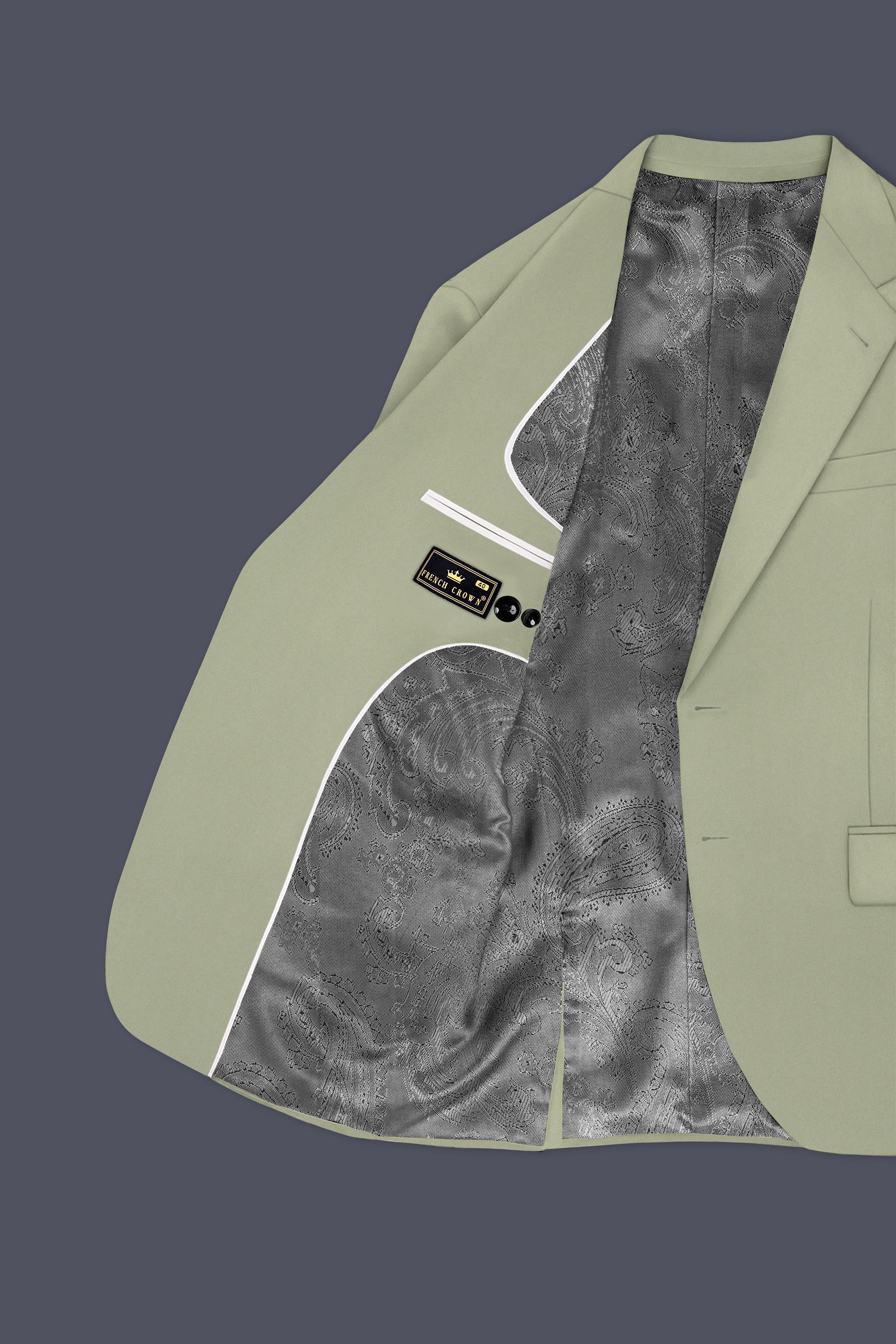 Verdan-Sage Green Slight Stretch Subtle Sheen Poly-Viscose Single Breasted Blazer