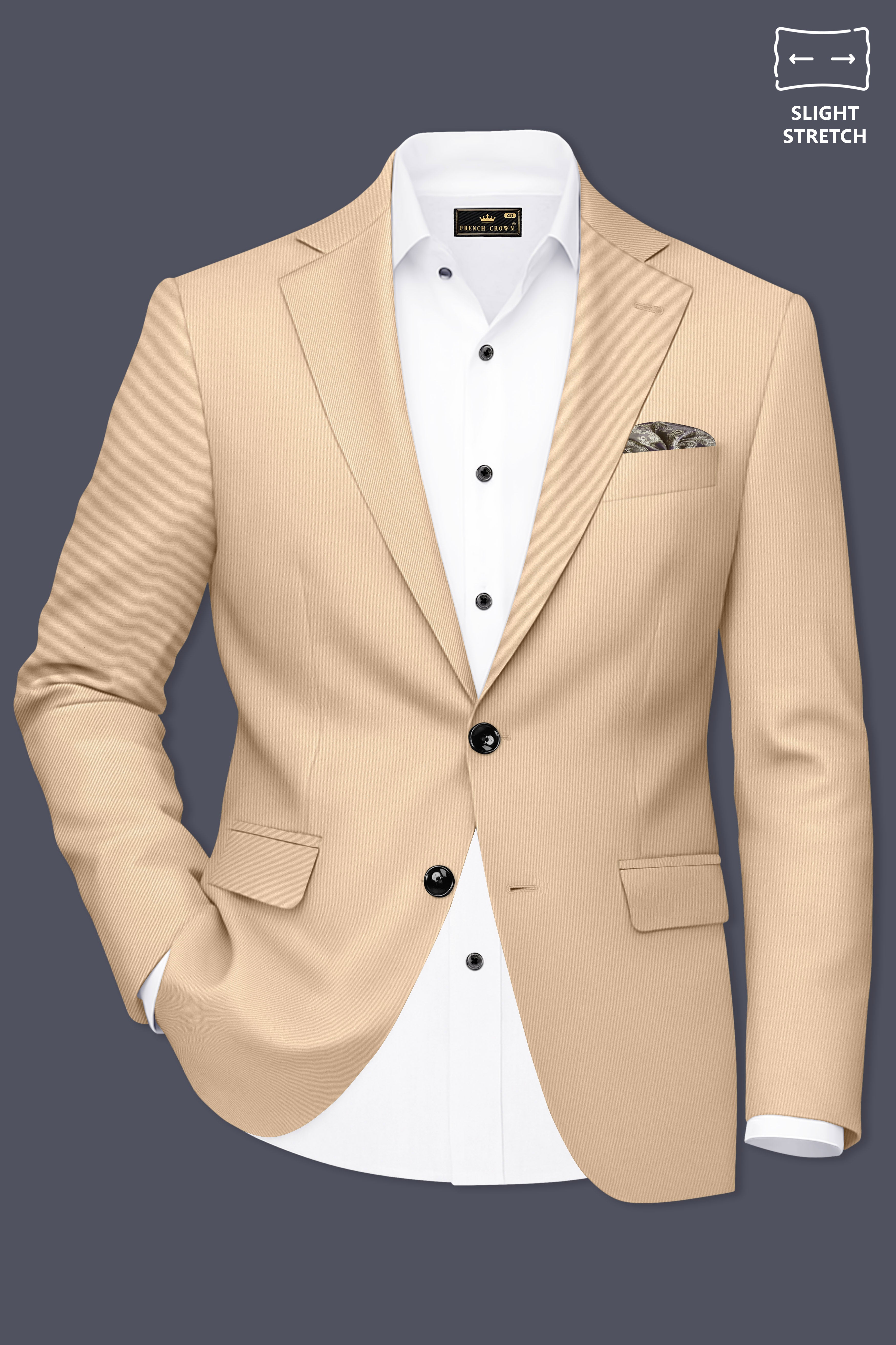 Ecru-Cashmere Cream Slight Stretch Subtle Sheen Poly-Viscose Single Breasted Blazer