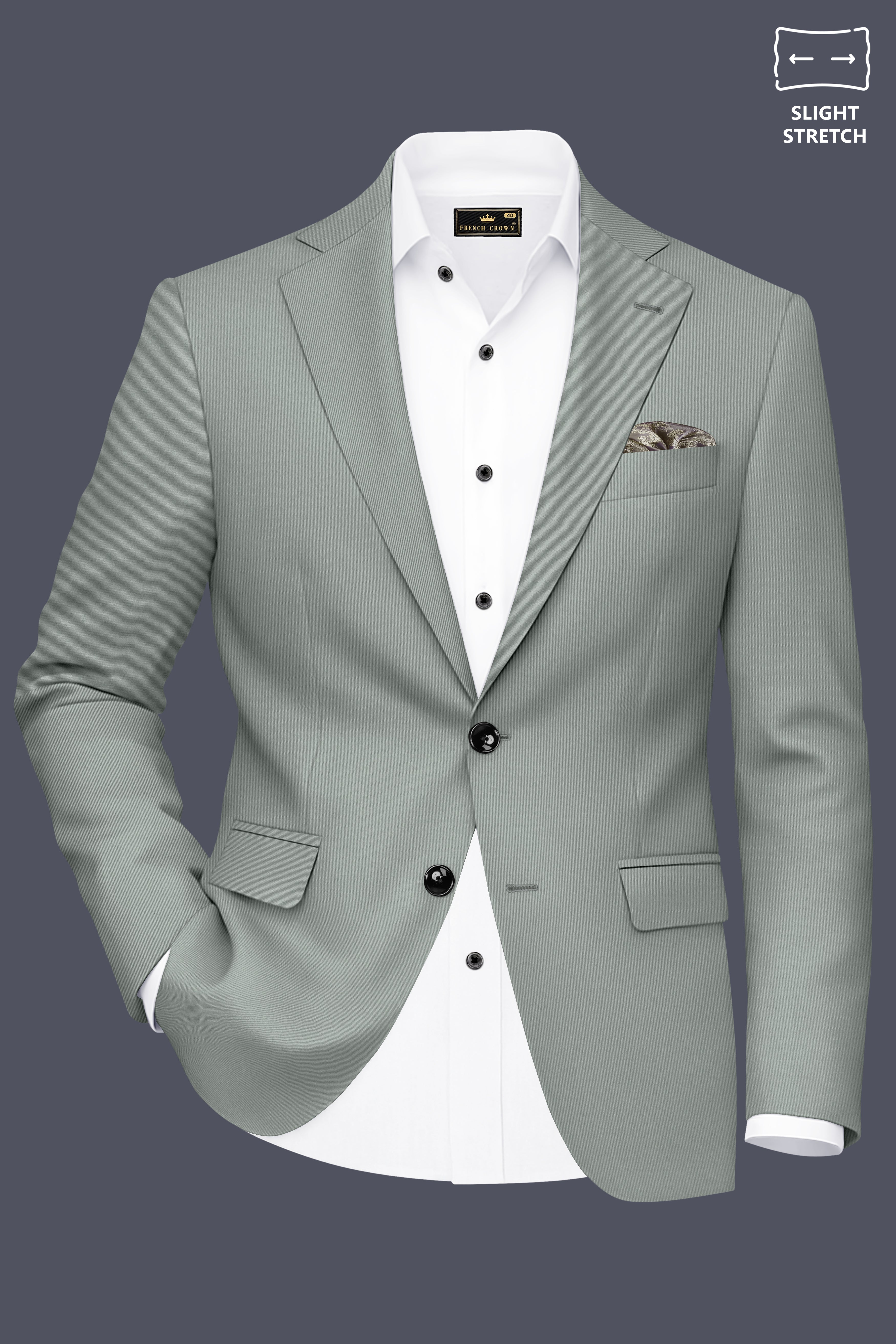 Beryl-Regent Green Slight Stretch Subtle Sheen Poly-Viscose Single Breasted Blazer