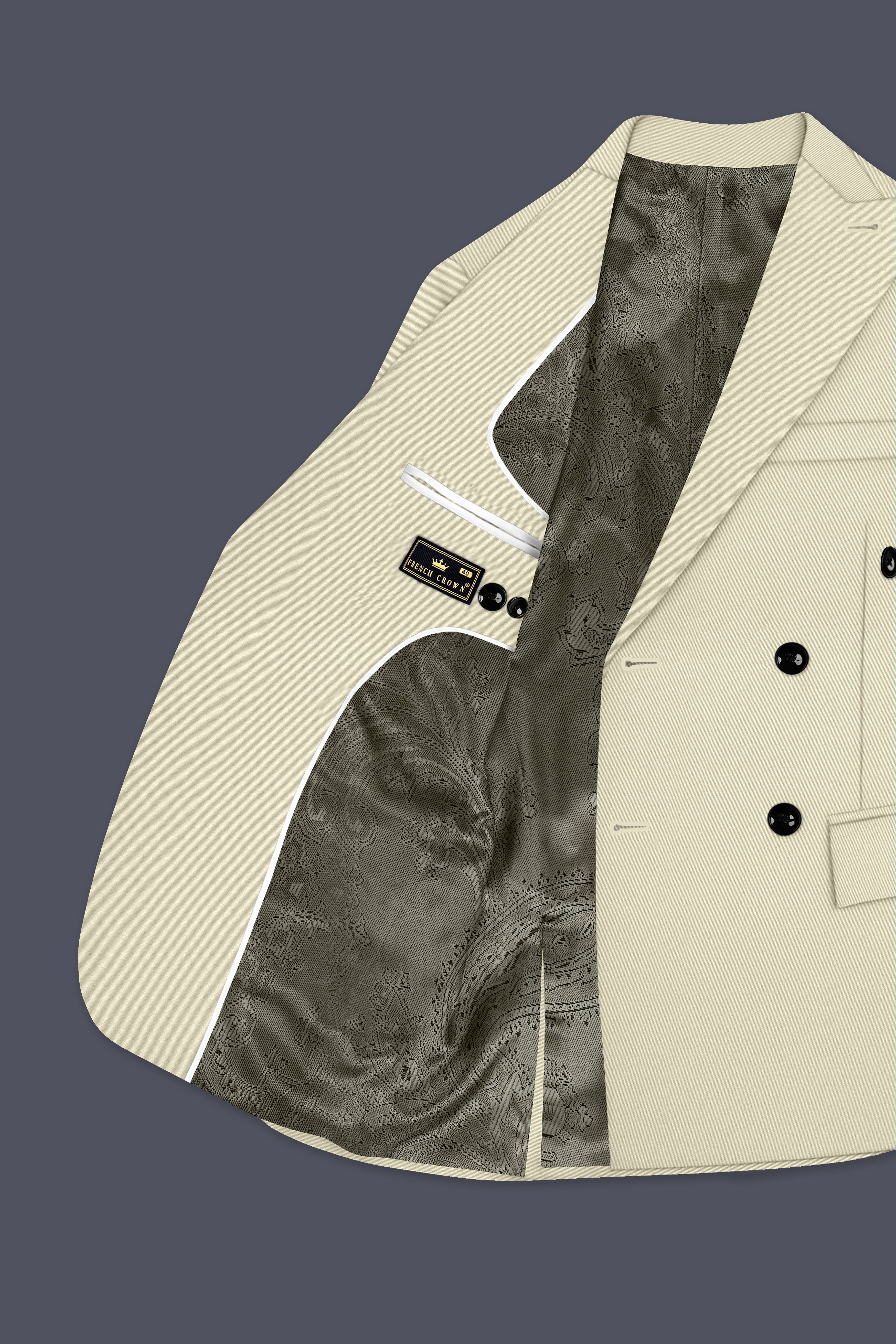 Ivory-Sisal Cream Slight Stretch Subtle Sheen Poly-Viscose Double Breasted Blazer