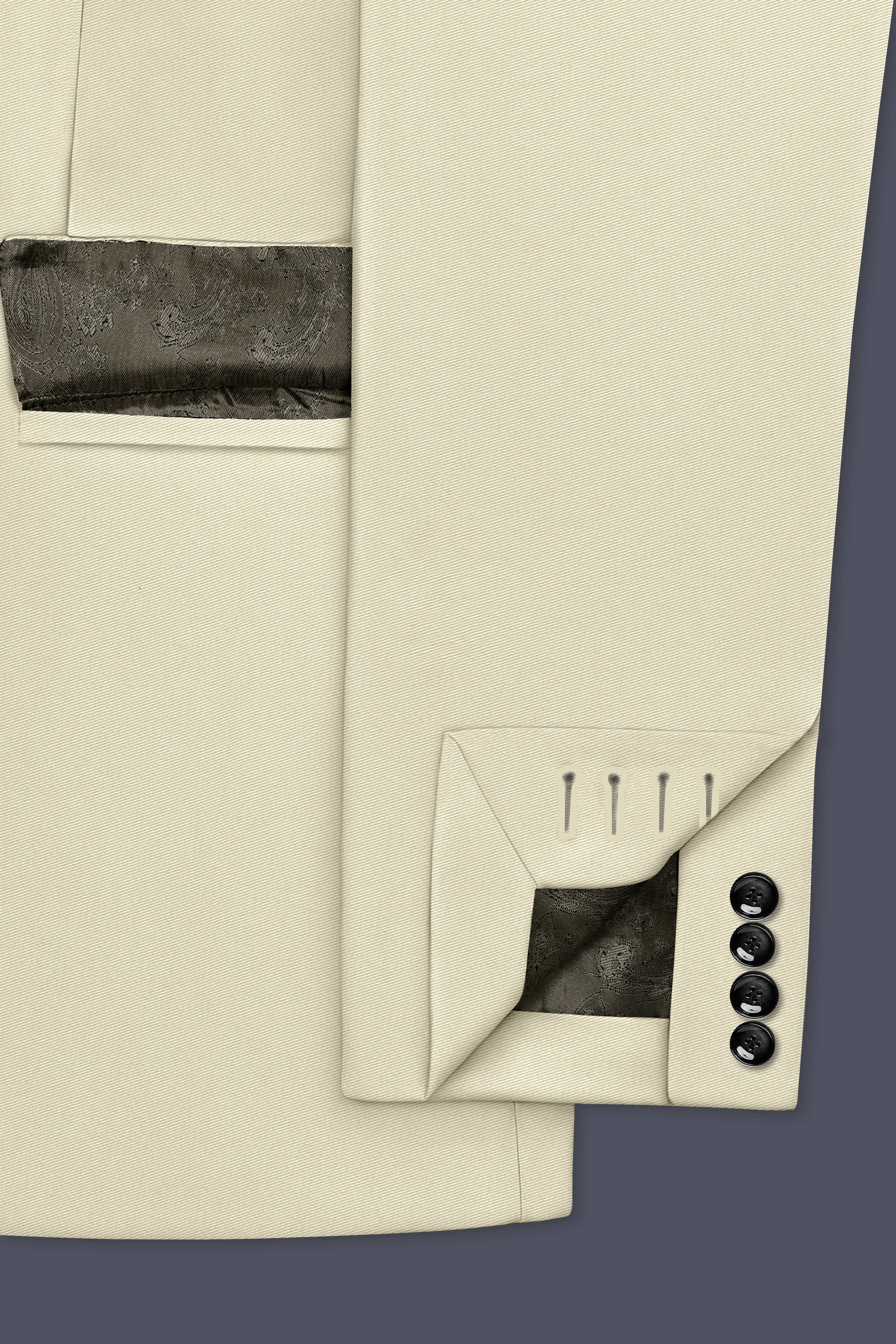 Ivory-Sisal Cream Slight Stretch Subtle Sheen Poly-Viscose Double Breasted Blazer