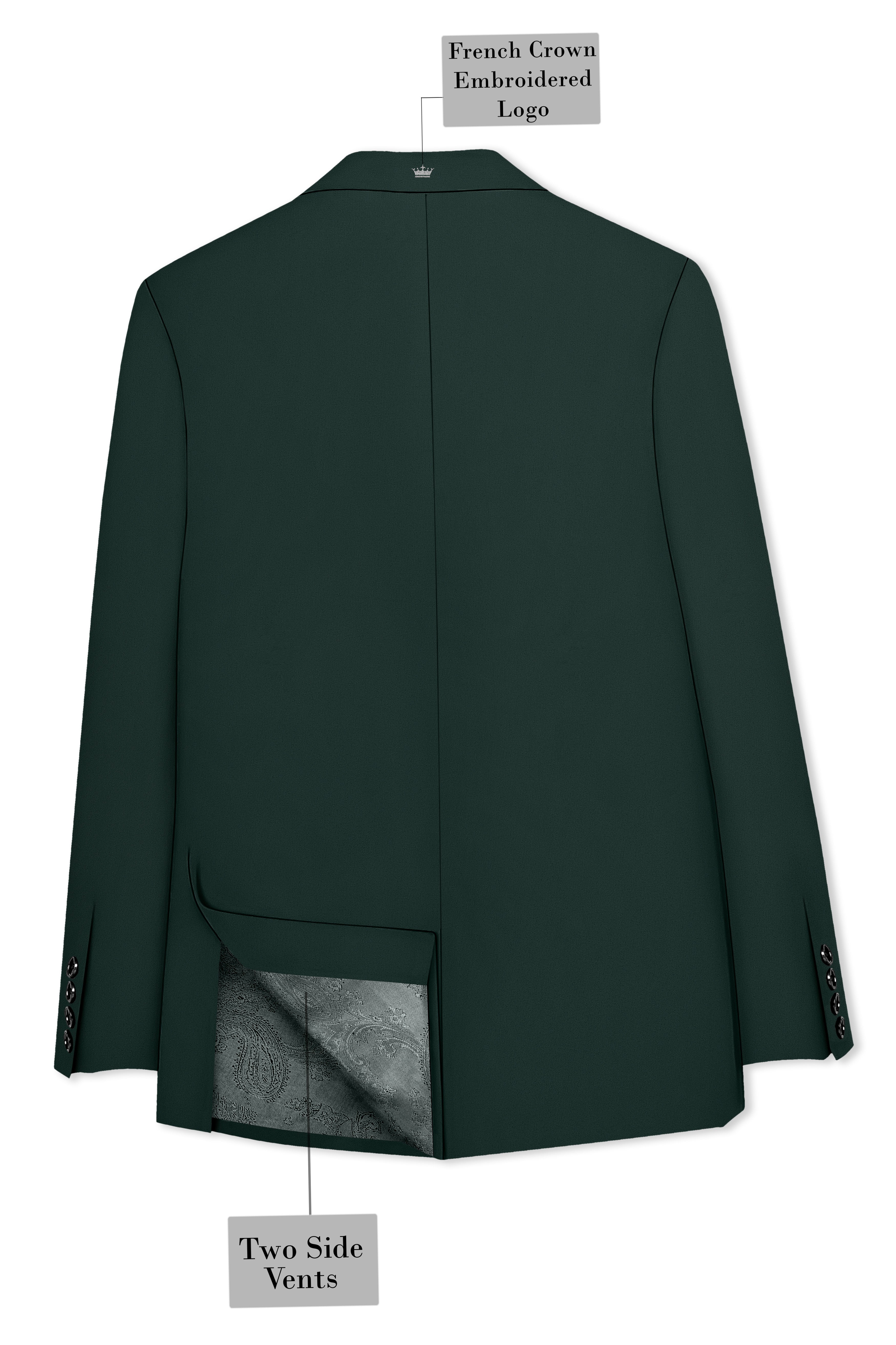 Viridian-Gable Green Slight Stretch Subtle Sheen Poly-Viscose Double Breasted Blazer