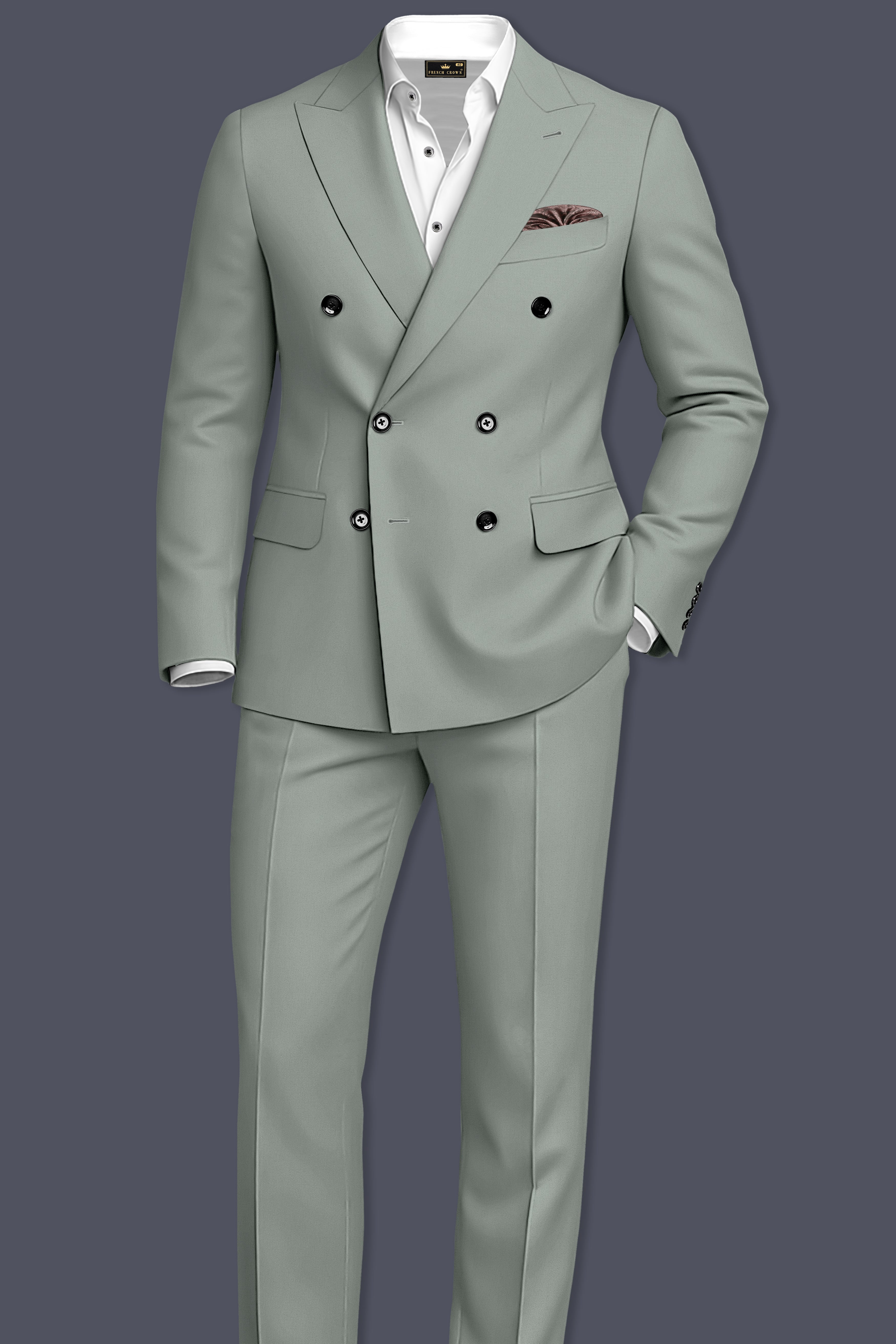 Beryl-Regent Green Slight Stretch Subtle Sheen Poly-Viscose Double Breasted Blazer