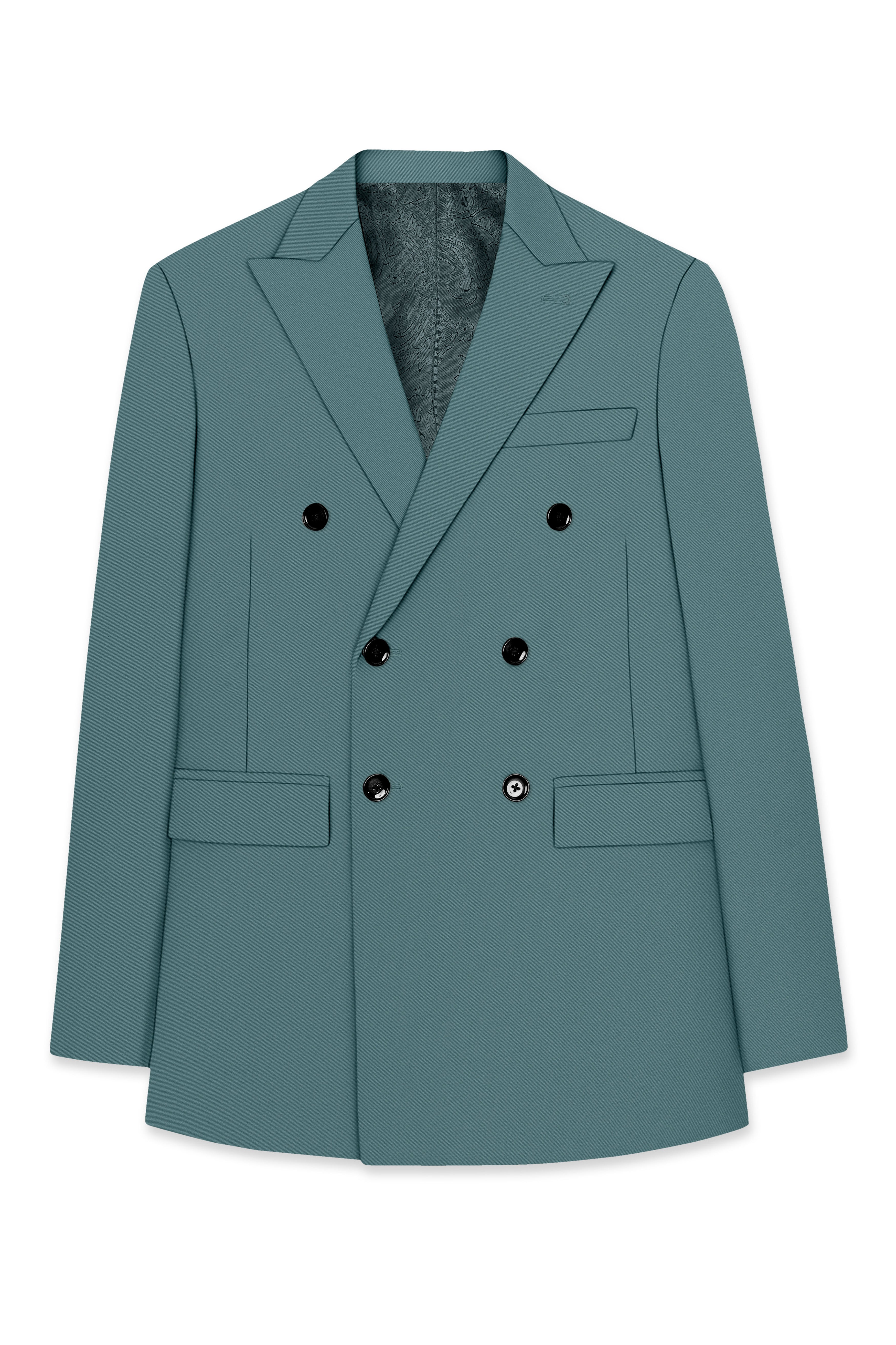 Emerald-Beetle Green Slight Stretch Subtle Sheen Poly-Viscose Double Breasted Blazer