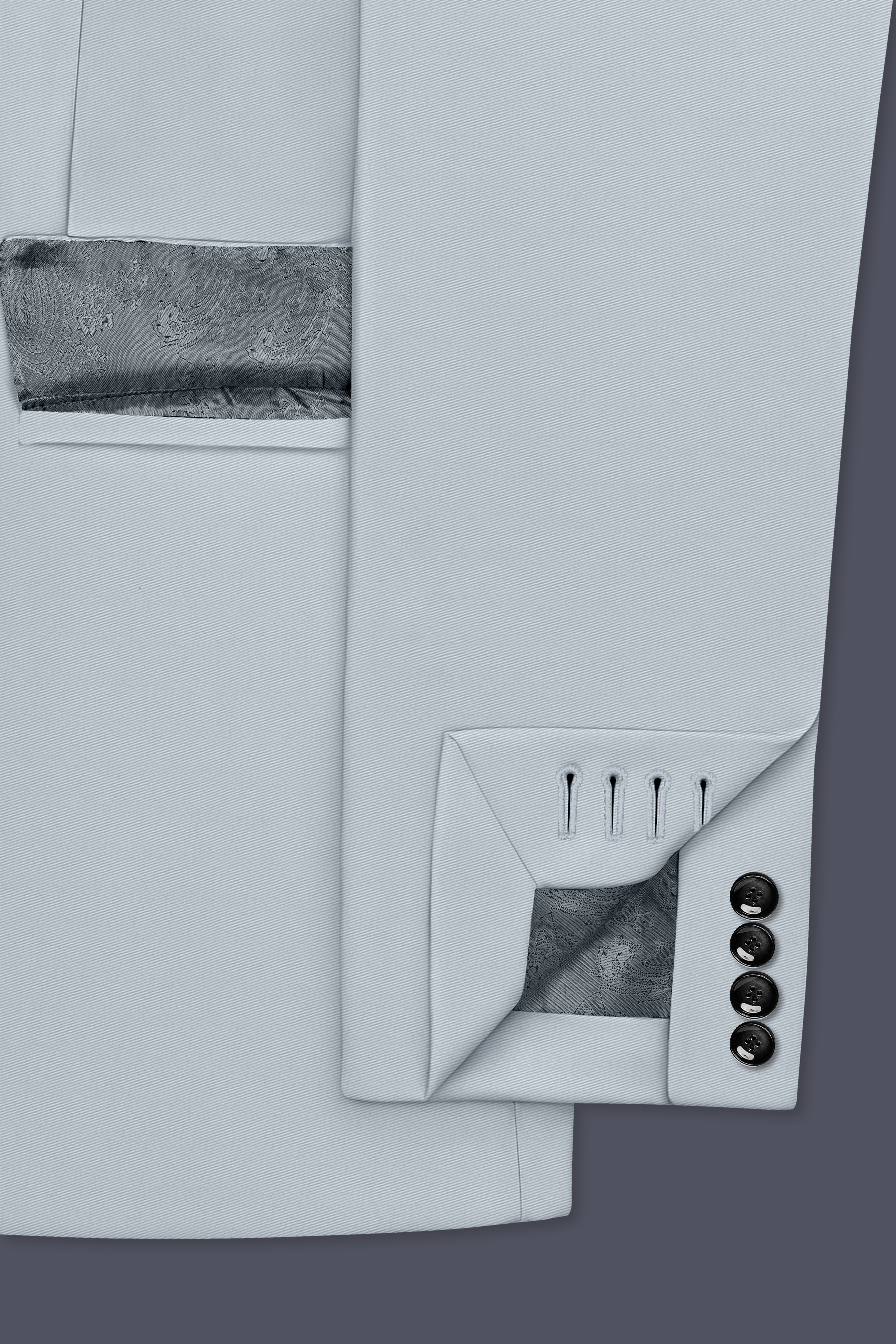 Dorian-Chalice Gray Slight Stretch Subtle Sheen Poly-Viscose Double Breasted Blazer