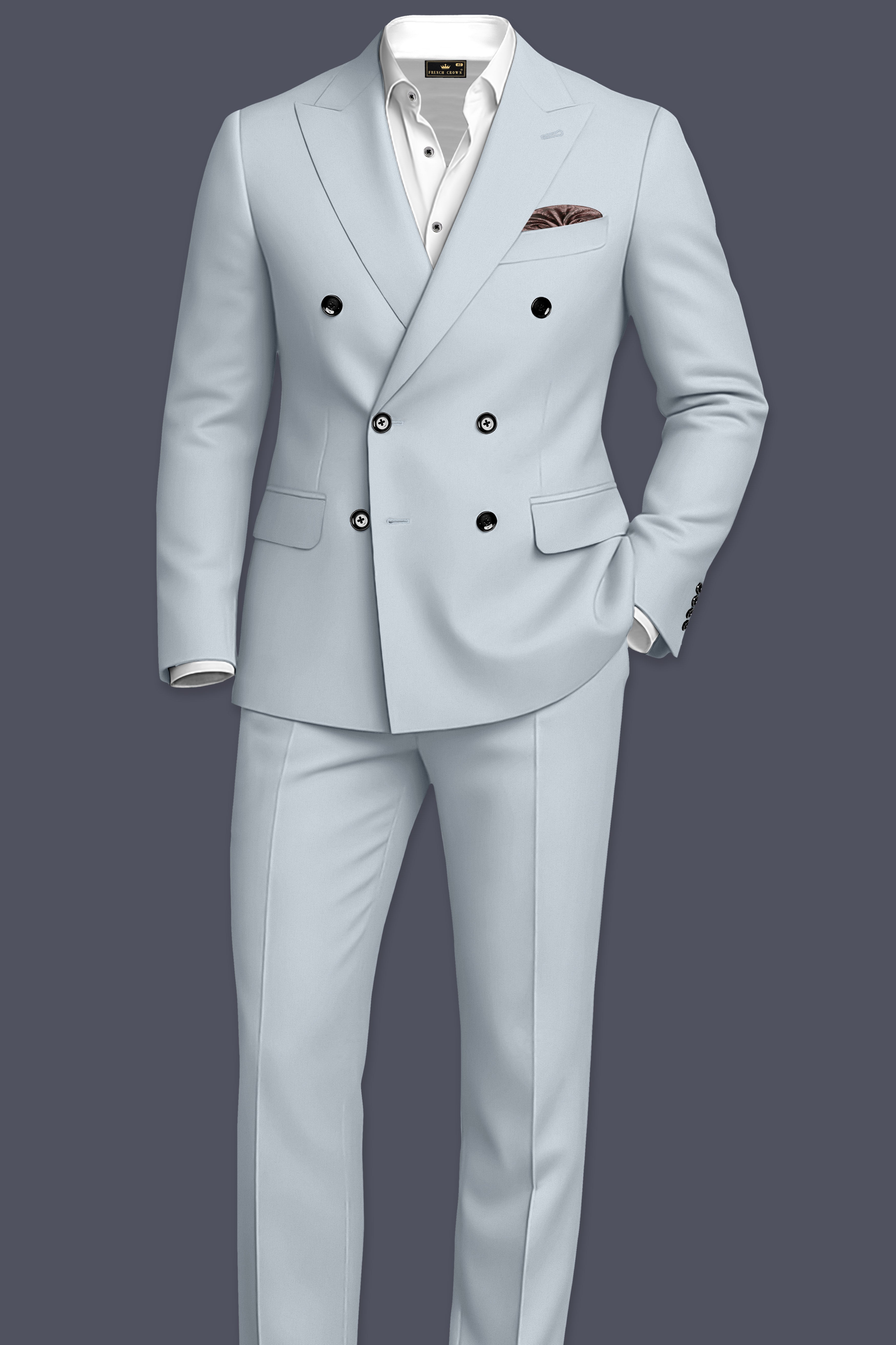 Dorian-Chalice Gray Slight Stretch Subtle Sheen Poly-Viscose Double Breasted Blazer