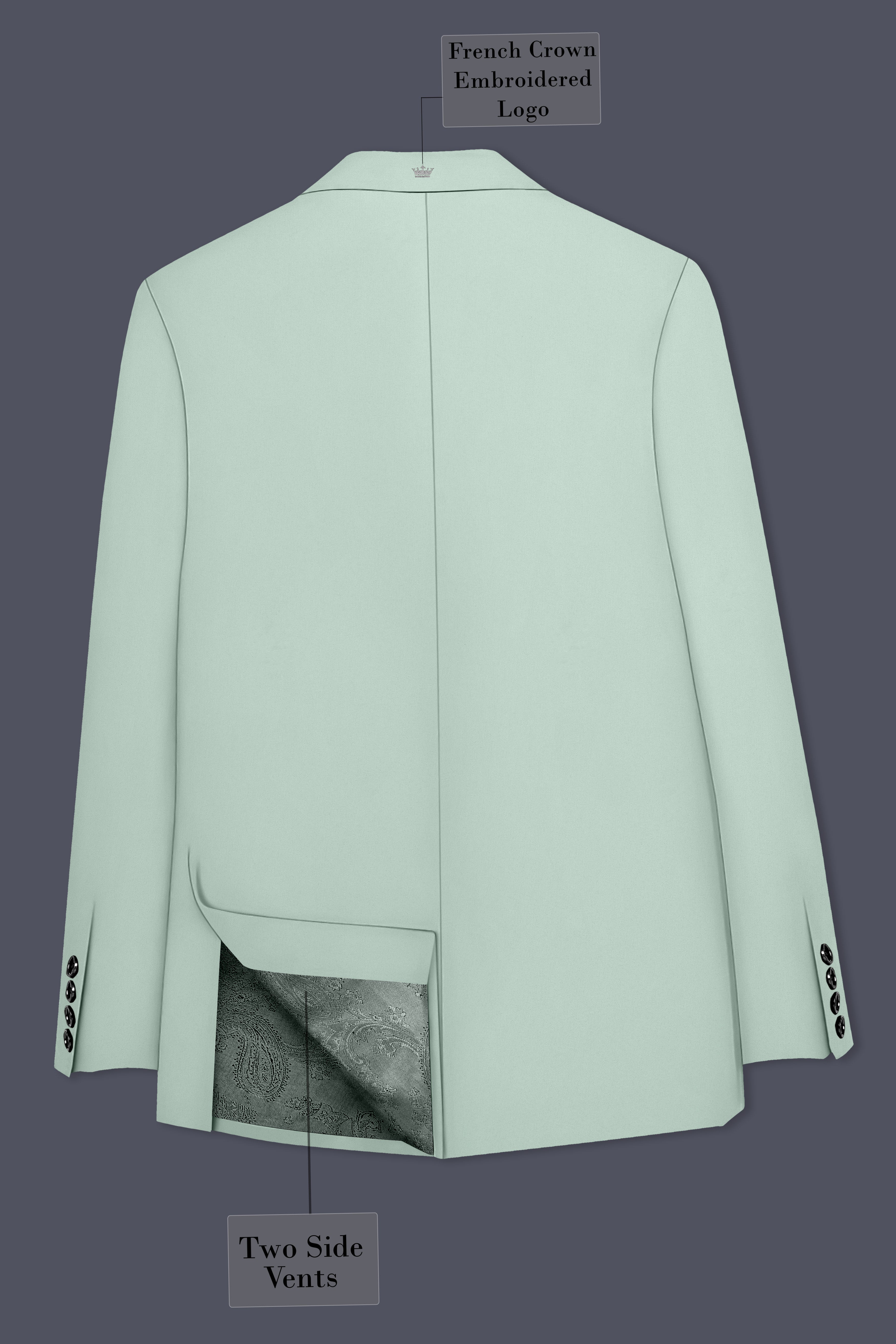 Umbra-Shadow Green Slight Stretch Subtle Sheen Poly-Viscose Double Breasted Blazer