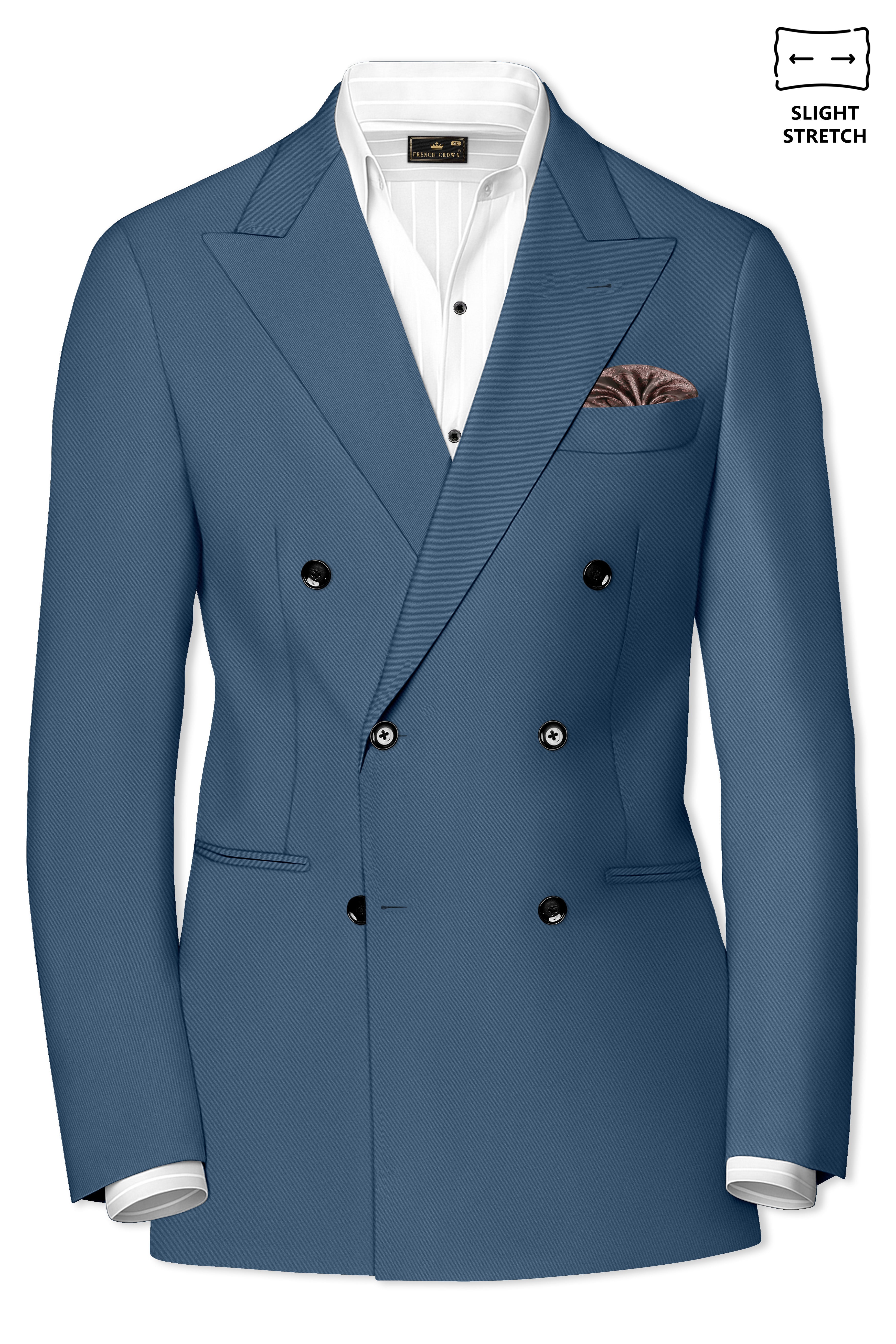 Azure-Nile Blue Slight Stretch Subtle Sheen Poly-Viscose Double Breasted Blazer