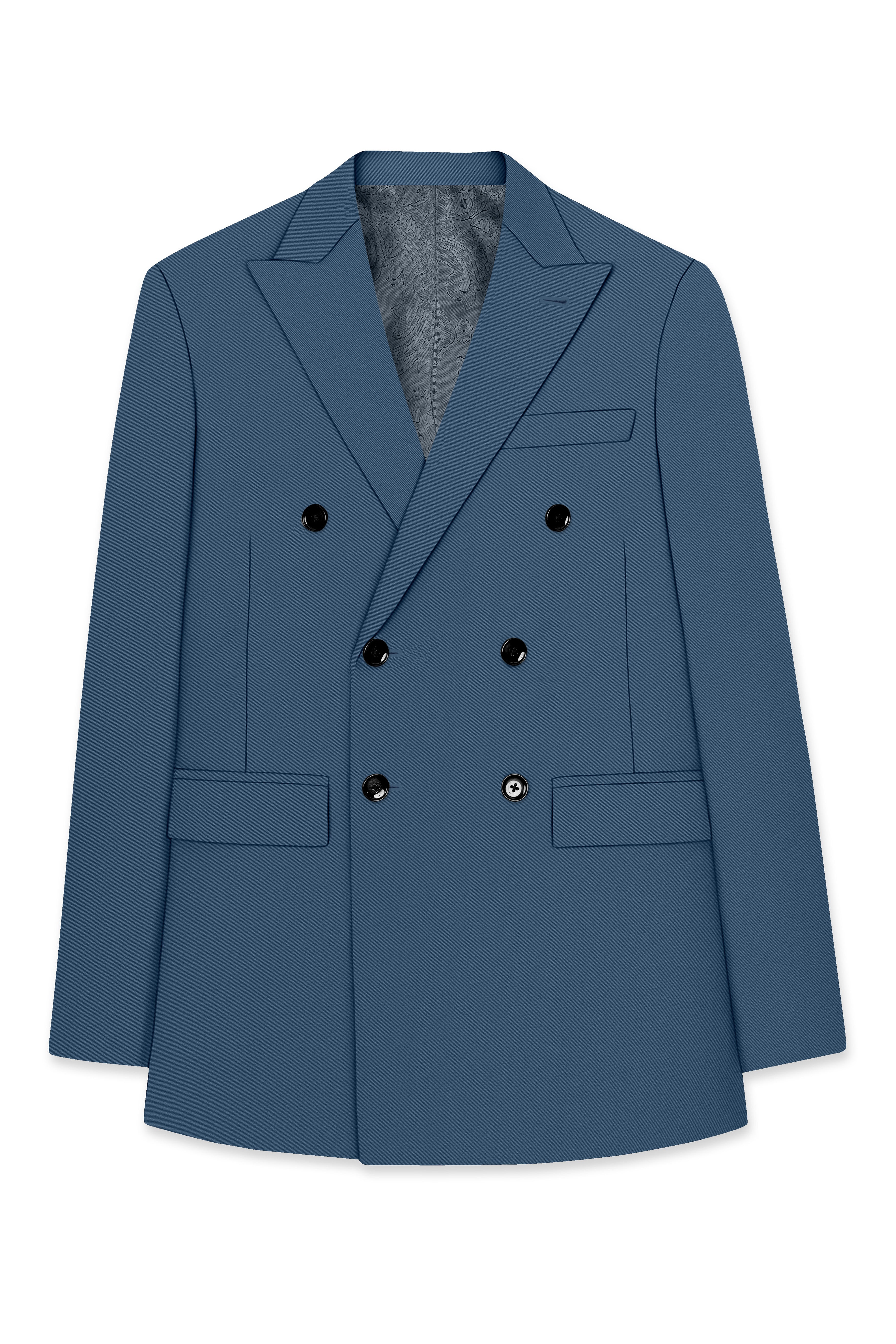 Azure-Nile Blue Slight Stretch Subtle Sheen Poly-Viscose Double Breasted Blazer