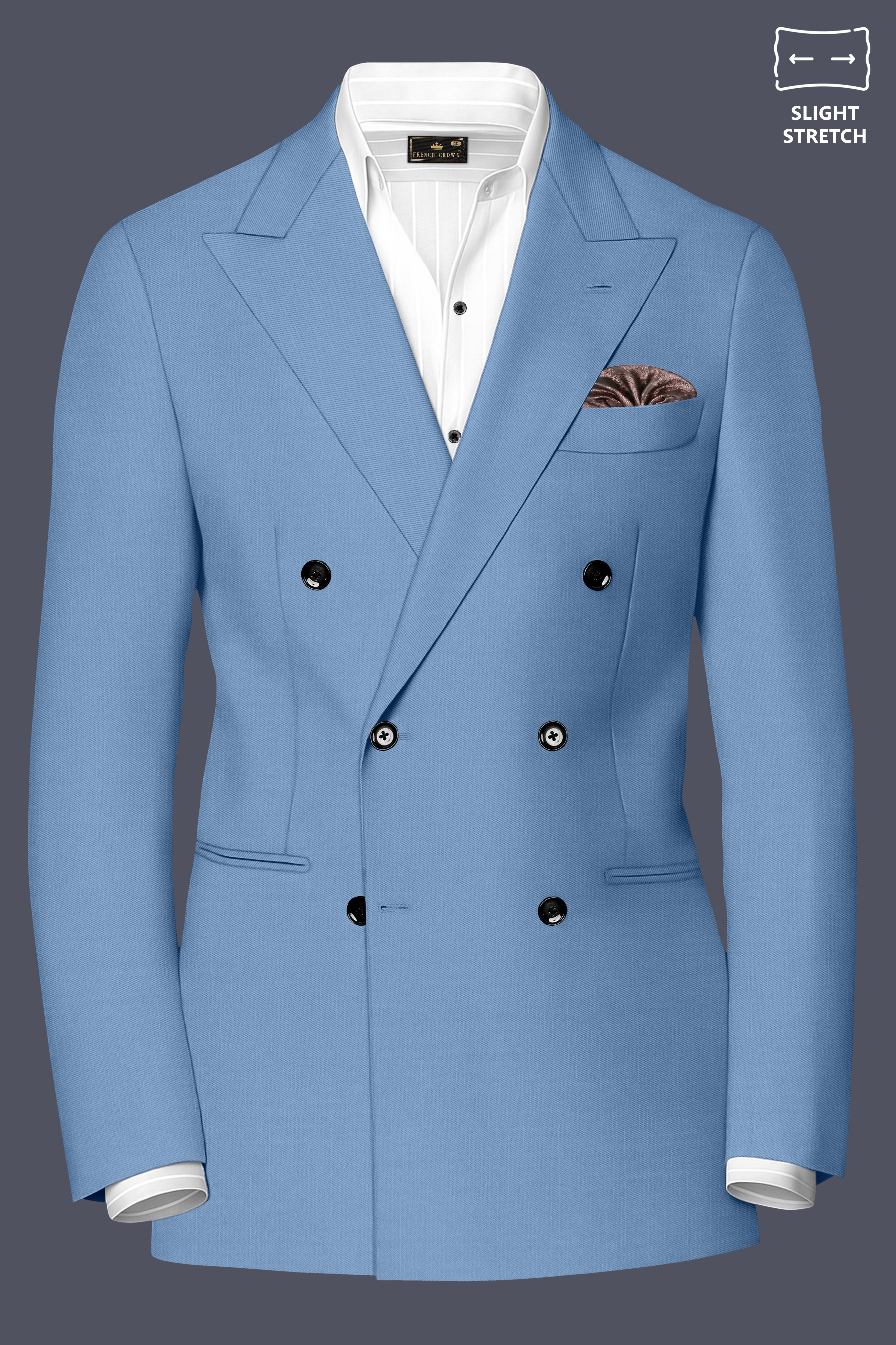 Azure-Glaucous Blue Wool Rich Slight Stretch Double Breasted Blazer