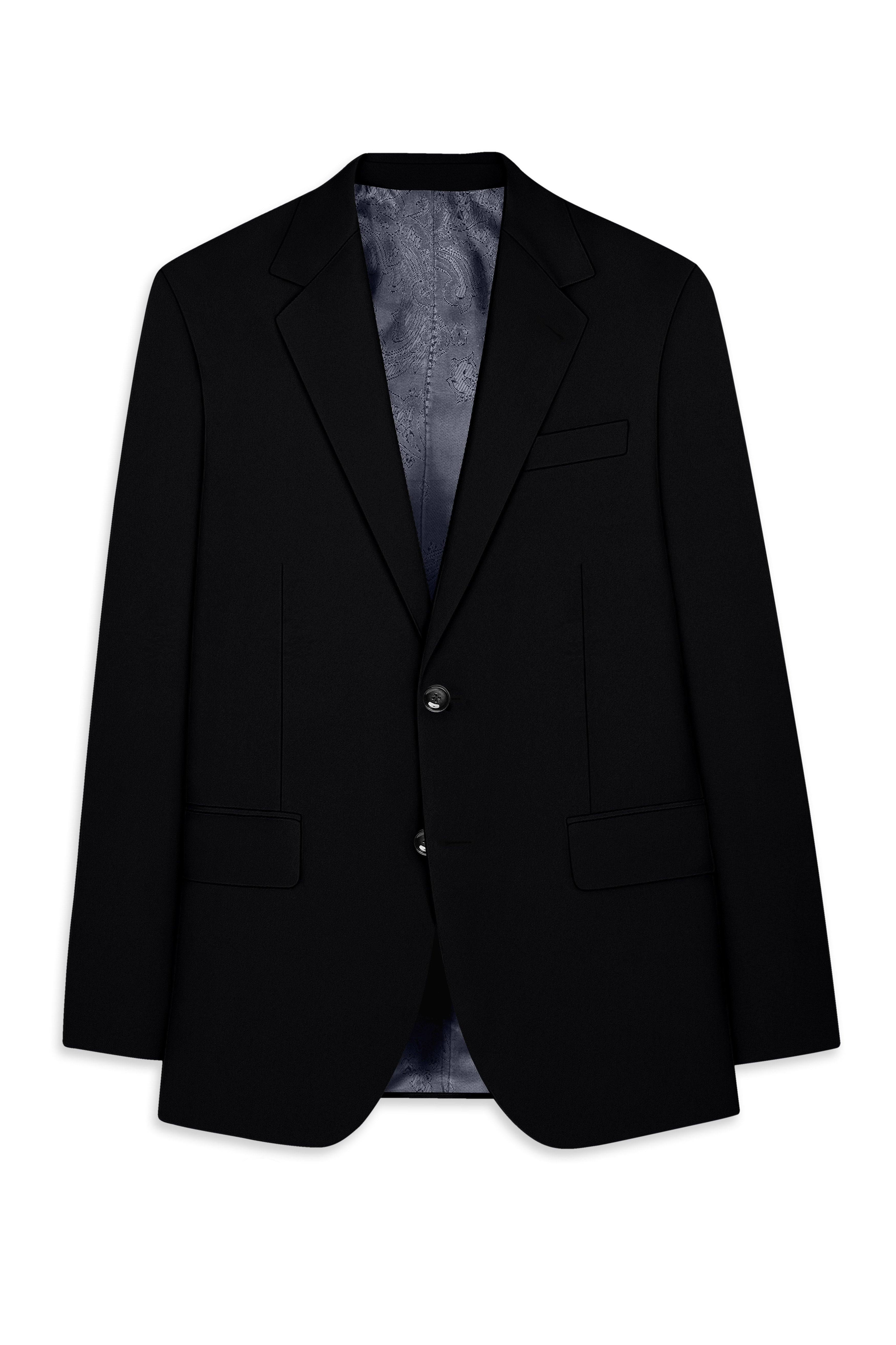 Obsidar-Jade Black Slight Stretch Subtle Sheen Poly-Viscose Single Breasted Blazer
